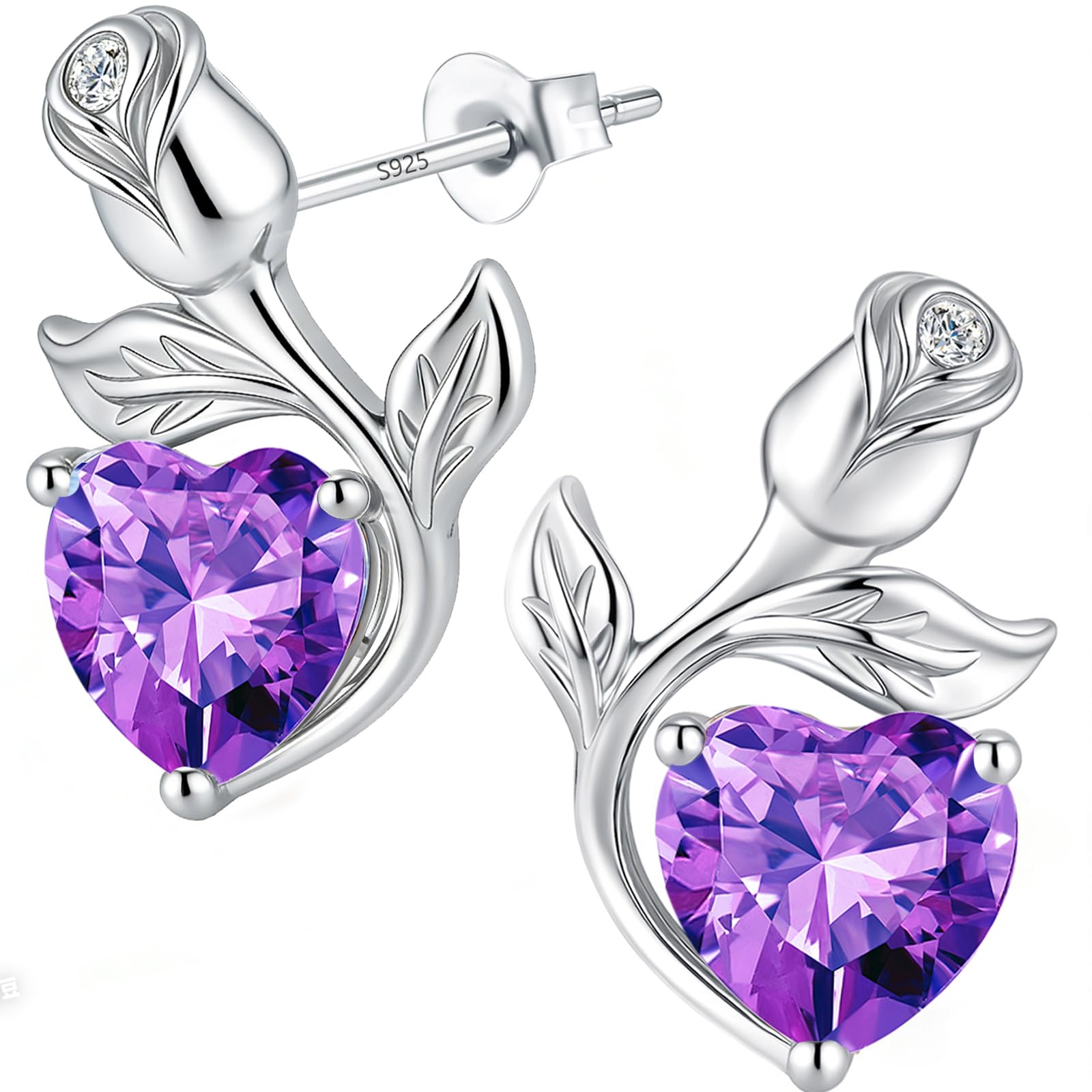 0.8CT Rose Heart Earrings Option of Sapphire Moissanite Stud Earrings Lab-Grown Earrings Birthstone Earrings for Women S925 Sterling Silver Post D Color VVS1 Clarity Ideal Gift for Wife Mother for Birthday Anniversary Mothers Day Gift for Mom Conveying I