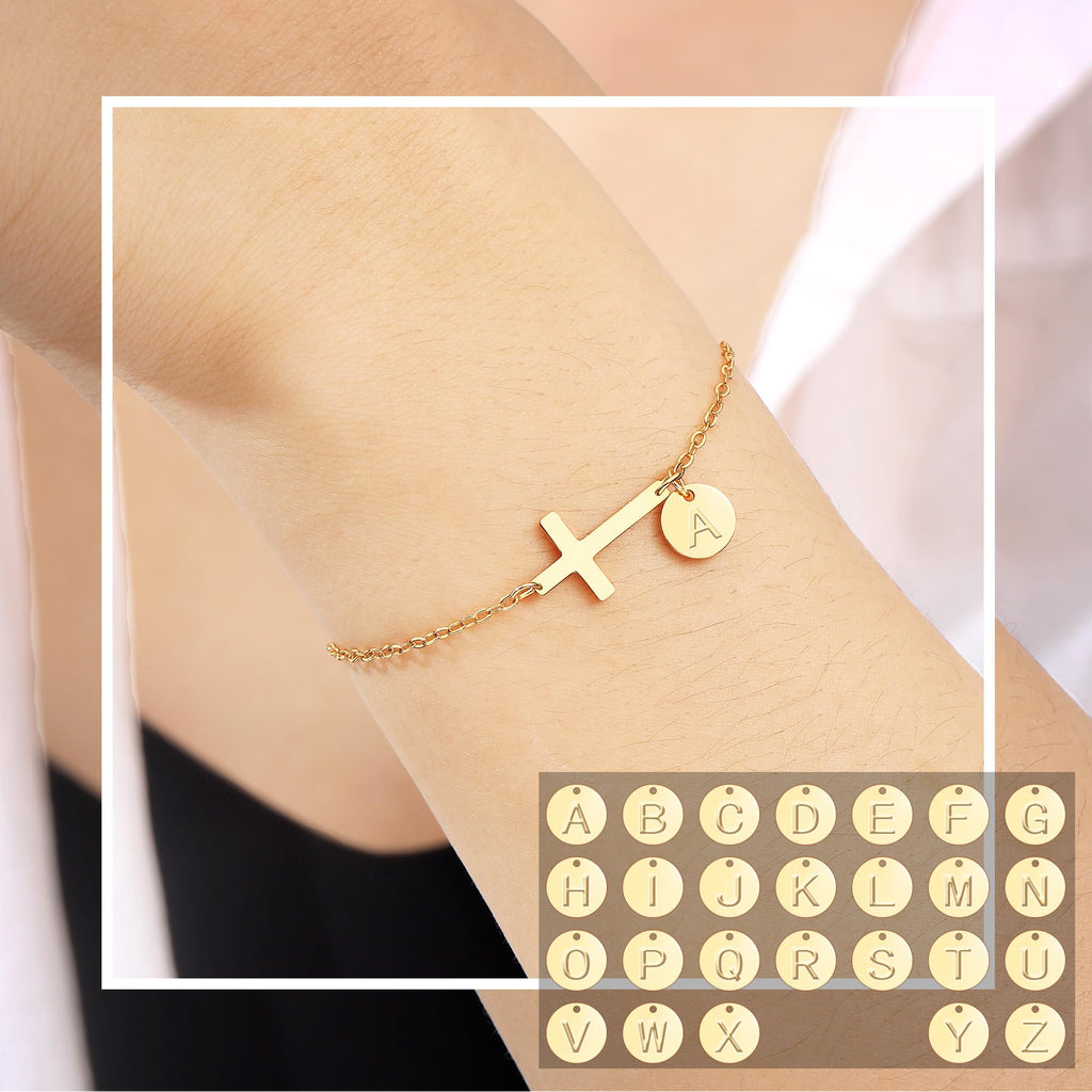Stocking Stuffers for Teens Women, Cross Bracelet for Women Graduation Gift Dainty Cross Bracelet with Initials Christian Gifts for Women Teen Girl Gift Confirmation Baptism Religious Jewelry Birthday Mothers Day Gifts