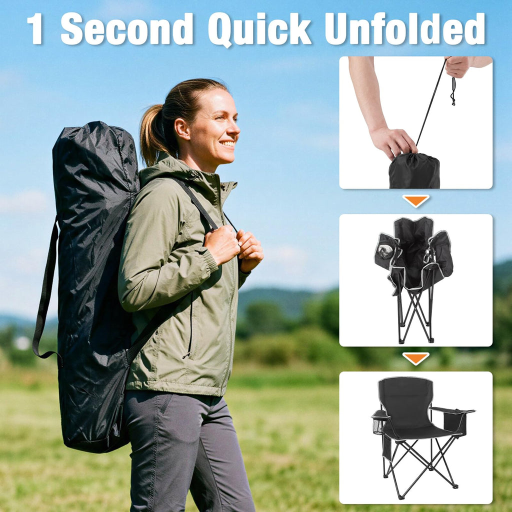 Camping Chairs for Adults 2 Pack, Folding Chair with 4-Can Cooler Bag & Cup Holder, Portable Heavy Duty Outdoor Chair with Mesh Back for Camping, Beach, Lawn, Fishing, Blue