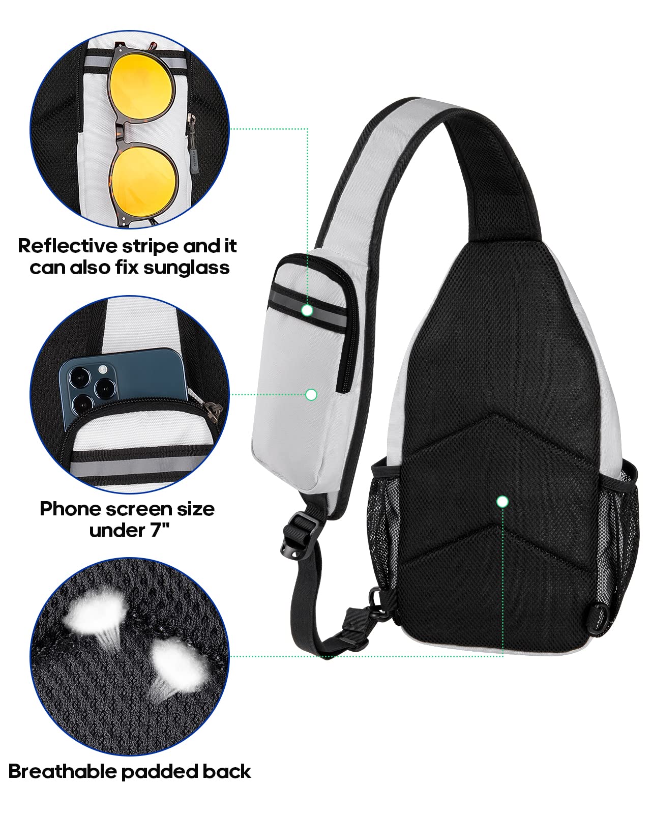 WATERFLY Crossbody Sling Backpack Sling Bag Travel Hiking Chest Bag Daypack (Black)