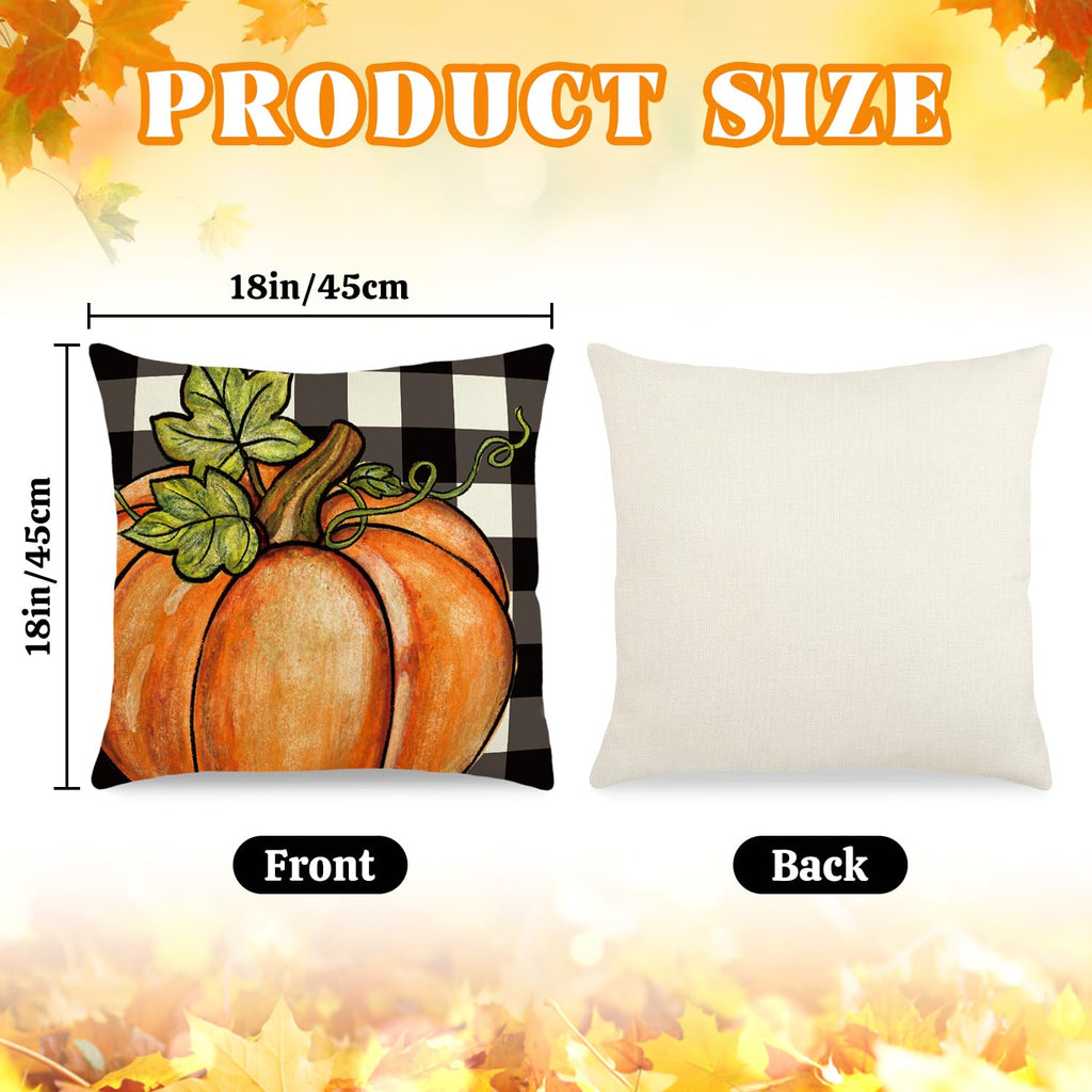 Fall Pillow Covers 18x18 Inch Autumn Pumpkin Maple Leaf Throw Pillowcase Orange Cushion Case for Thanksgiving Home Farmhouse Couch Sofa Bed Indoor Outdoor Decor (Set of 4)