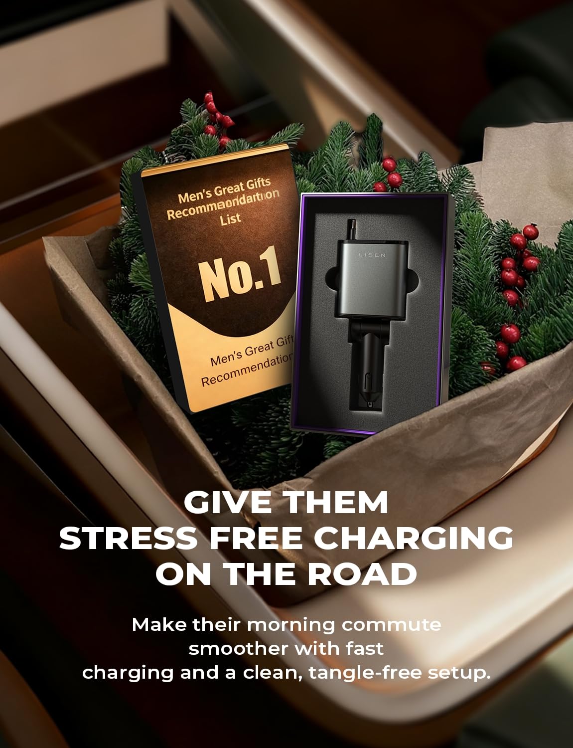 LISEN Retractable Car Charger, 84W Car Charger USB C Fast Charger Adapter for iPhone, Car Accessories for Men Women, Gifts for Fathers Day for Men Dad Husband, for iPhone 17 16 15 14 13 12 11 Samsung