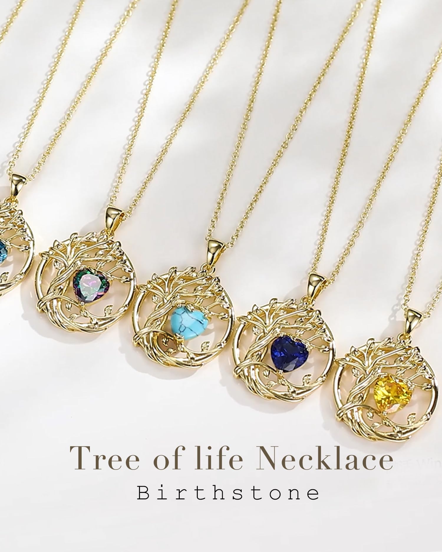 FANCIME Tree of life Birthstone necklace Sterling Silver Pendant Birthstone Necklace Gemstone Anniversary Birthday Jewelry Mothers Day Gifts for Mom Her Wife