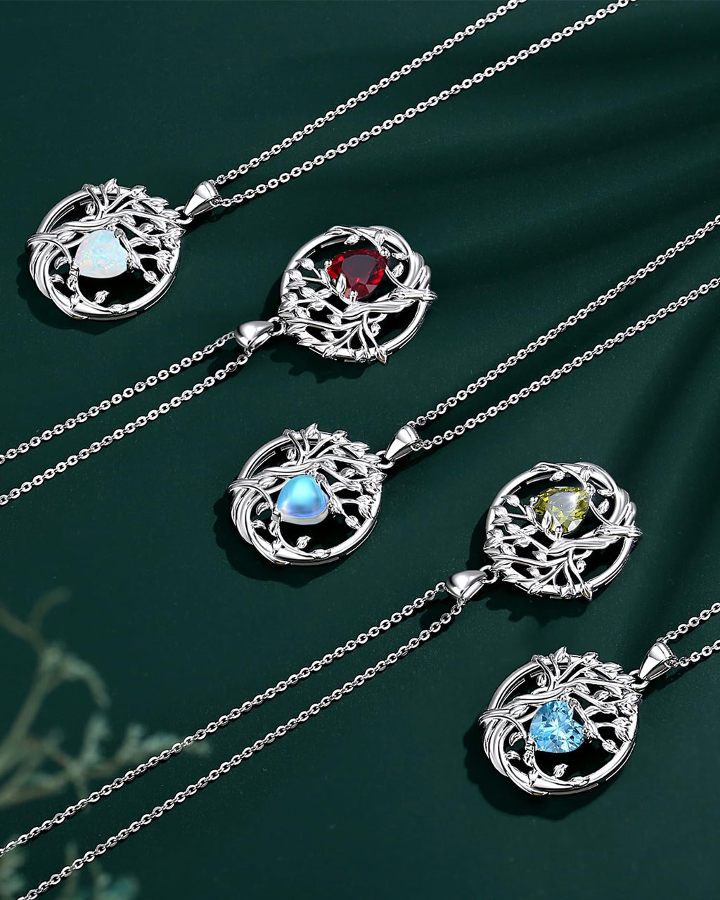 FANCIME Tree of life Birthstone necklace Sterling Silver Pendant Birthstone Necklace Gemstone Anniversary Birthday Jewelry Mothers Day Gifts for Mom Her Wife