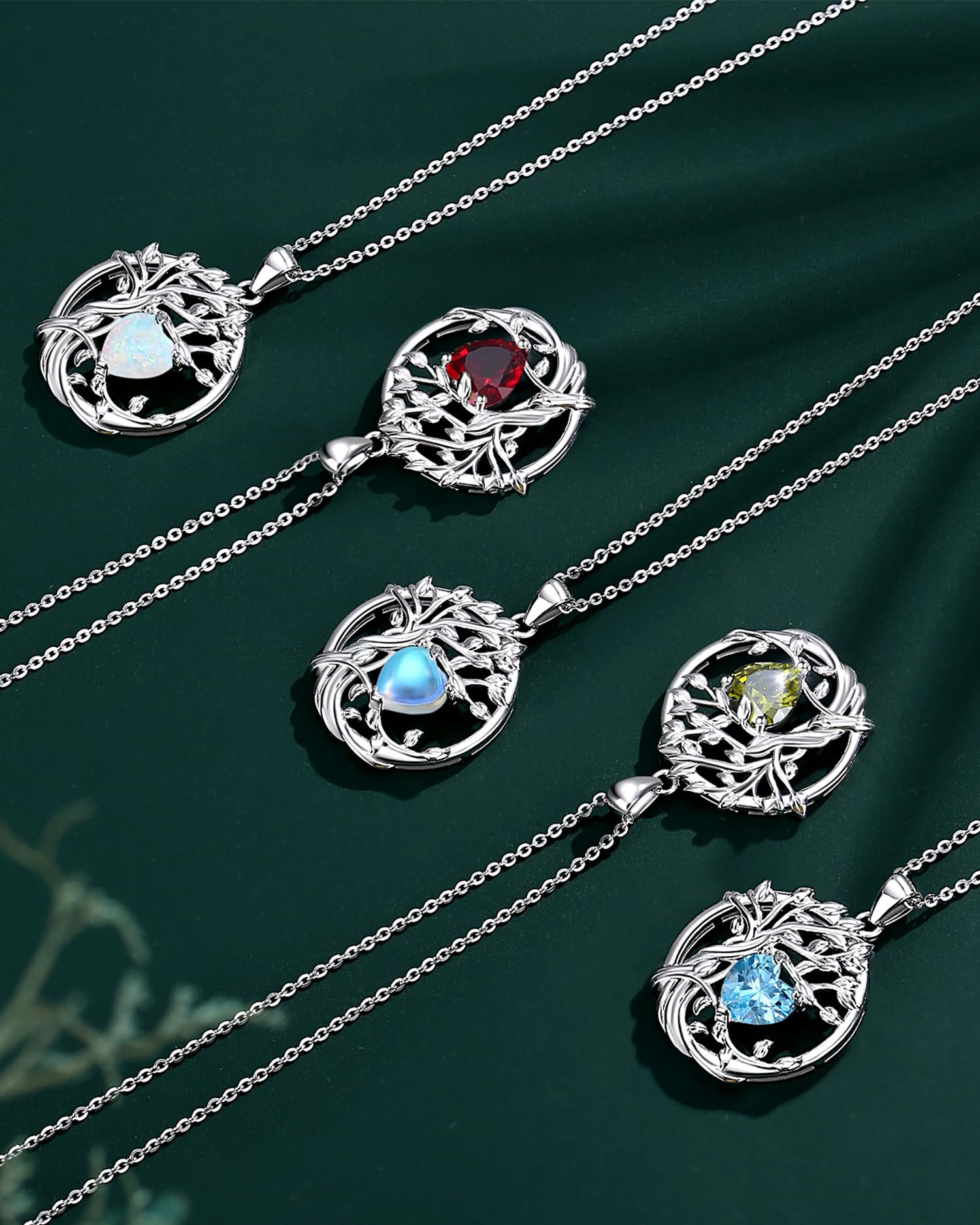 FANCIME Tree of life Birthstone necklace Sterling Silver Pendant Birthstone Necklace Gemstone Anniversary Birthday Jewelry Mothers Day Gifts for Mom Her Wife