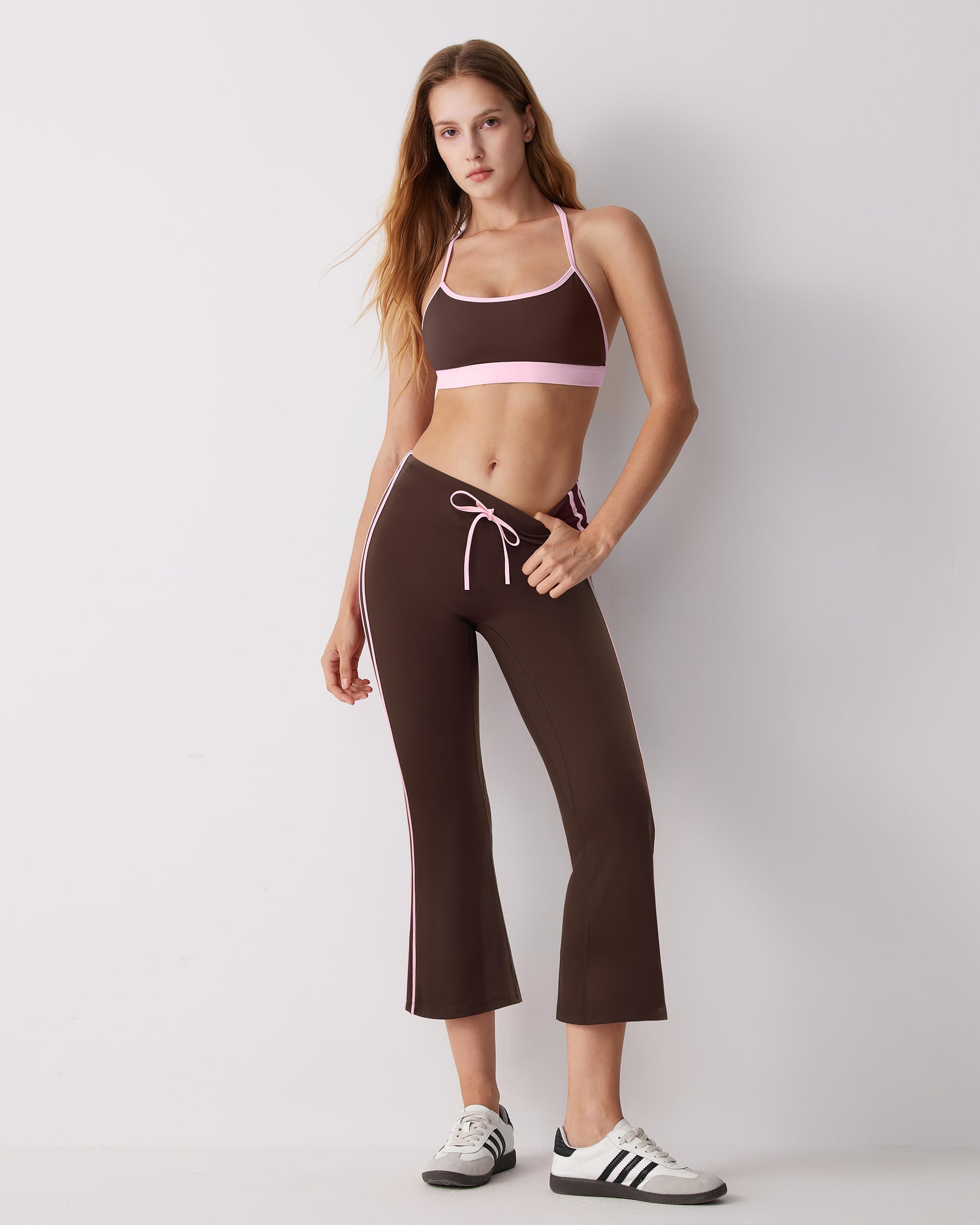MOOSLOVER Women Flare Capri Yoga Pants High Waisted Side Stripe Drawstring Bootcut Flared Cropped Leggings