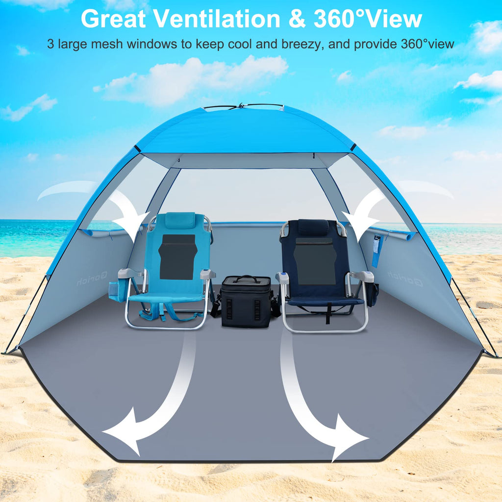 Gorich Beach Tent Sun Shelter for 3/4/6/8/10 Person with UPF 50＋ UV Protection, Lightweight & Easy Setup Beach Shade Canopy, Portable Beach Shade Tent Beach Cabana