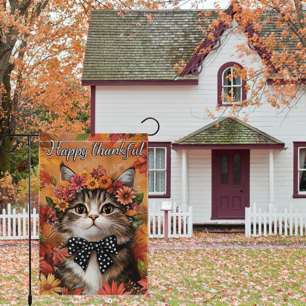 Hello Fall Garden Flag Cat Garden Flags 12x18 Inch Double Sided Vertical Autumn Farmhouse Home Decor Yard Lawn Outdoor Decorations