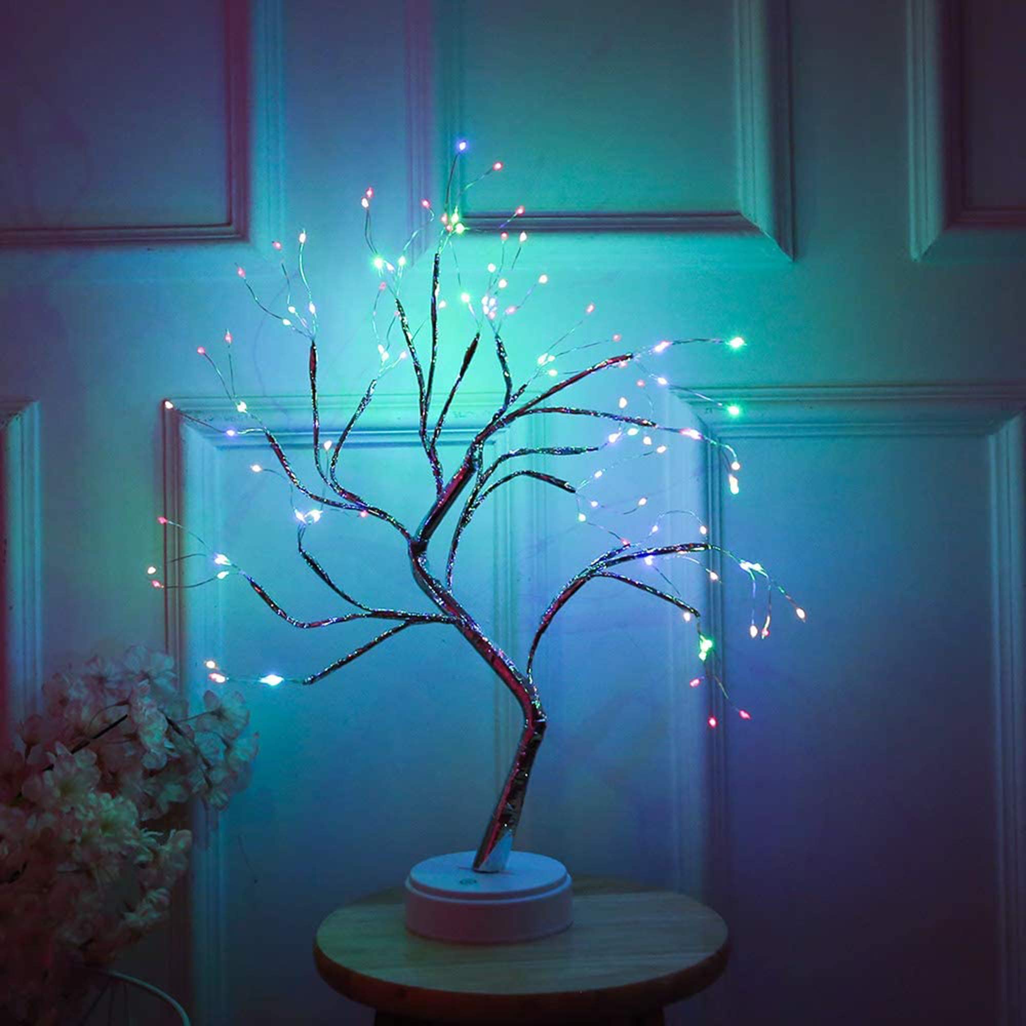 FuChsun Tabletop Bonsai Tree Light 108 LED Fairy Artificial Tree Lamp fot Room Party Home Centerpieces Decoration, Battery/USB Operated (Galaxy Glow Silver Branch)