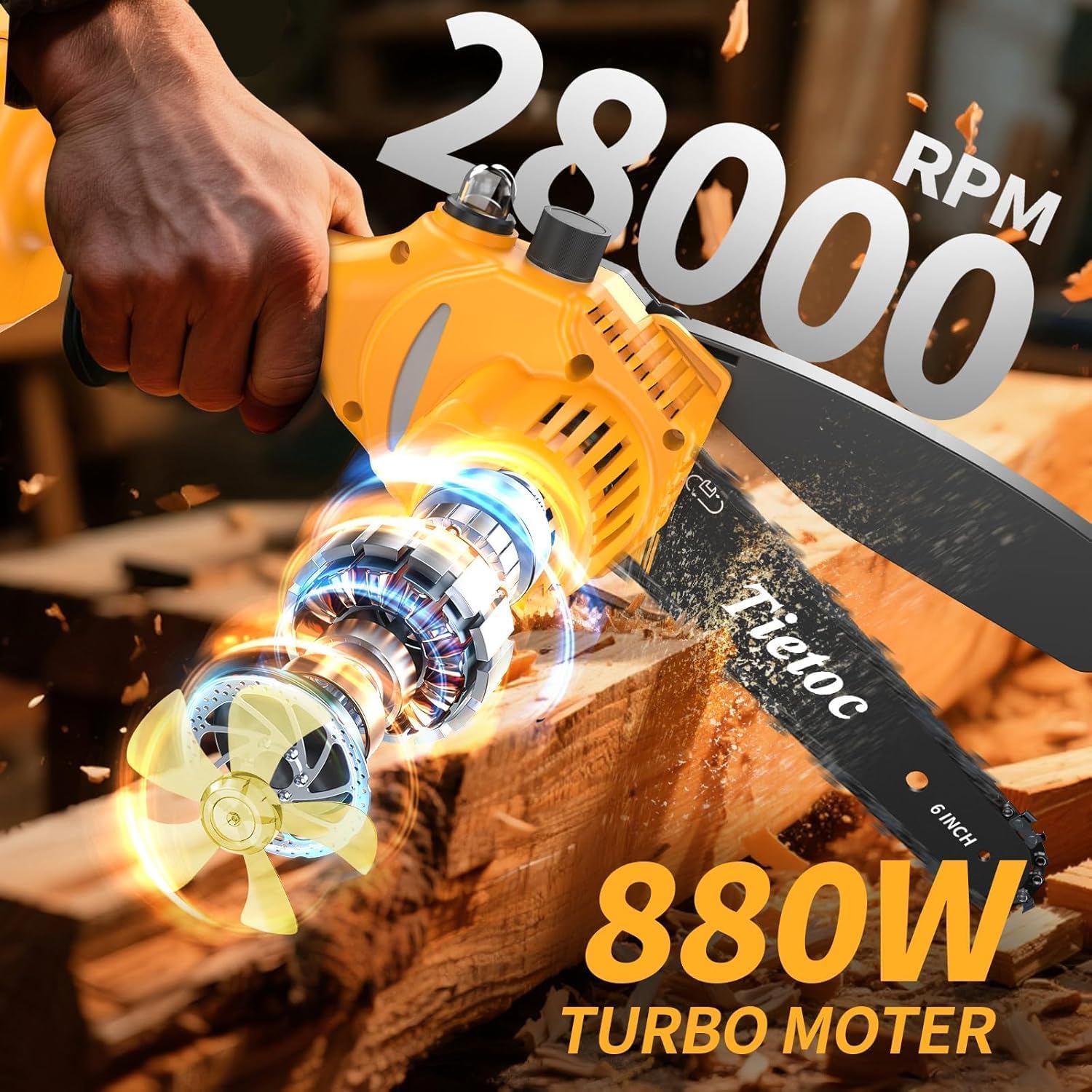 Tietoc Chainsaw 6 Inch Mini Electric Chainsaw Cordless Battery Powered, Hand Held Saw for Wood/Trees Trimming, Tools for Household and Garden, Chain Saw Gift for Men Dad Husband Fathers Gardener 2026