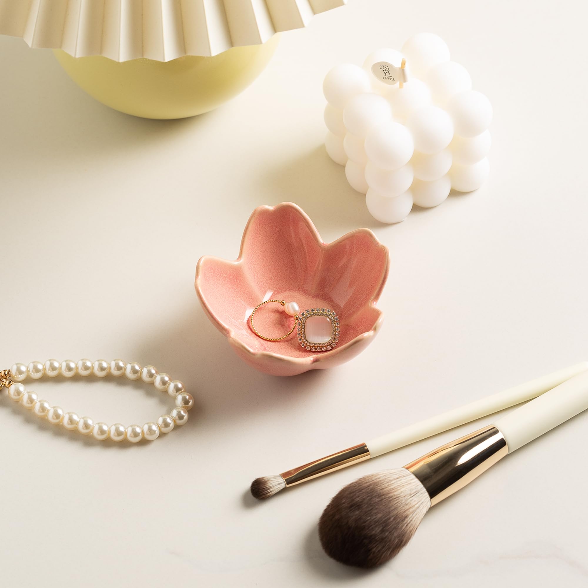 Flower Ring Holder Dish, Ceramic Jewelry Tray Dish, Small Trinket Dish, Jewelry Plate Bowl, Cute Jewlery Ring Holder Dish, Aesthetic Room Decor, Christmas Birthday Gifts for Women, 1 pack (blue)