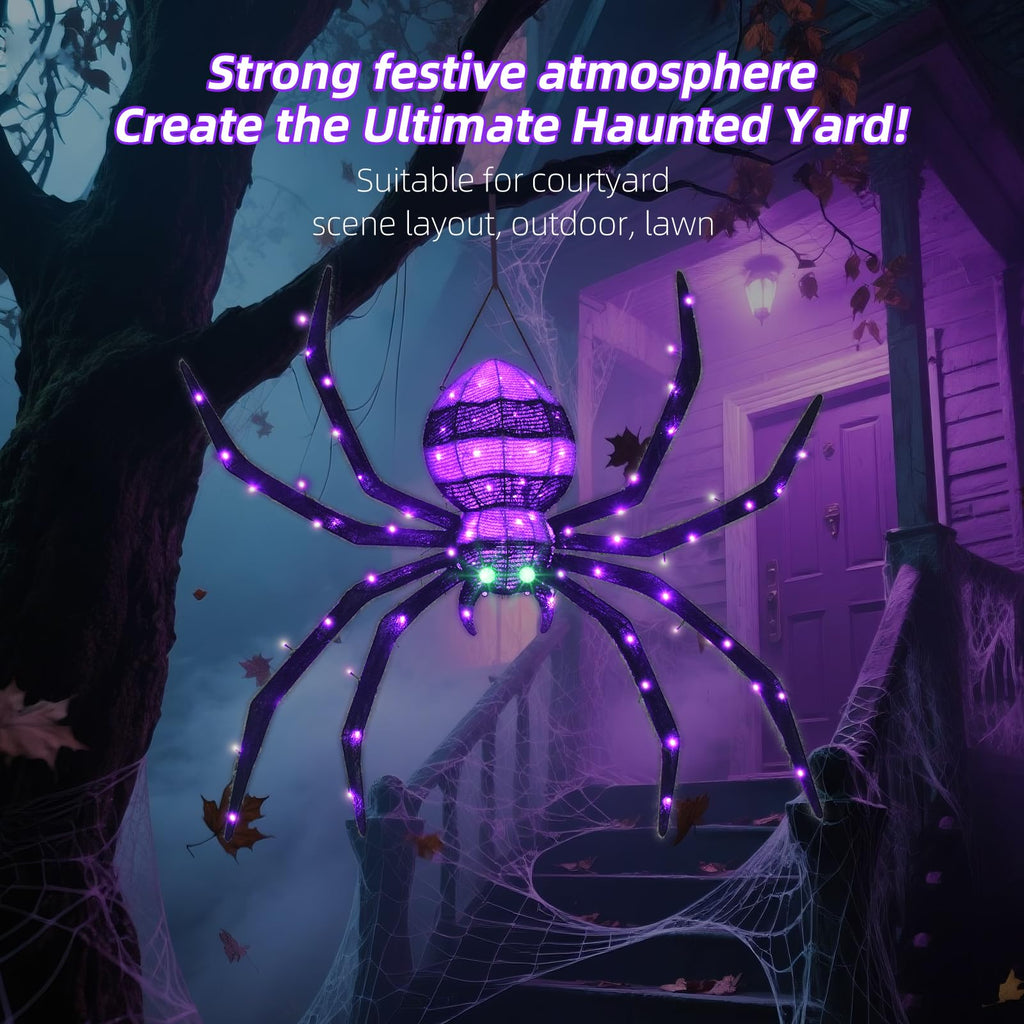 Halloween Decorations Outside Giant Spider - HOYECHI Outdoor Halloween Decor Lighted Spider 4.2FT, Light Up Spider with 90 LED Lights, Ground Stakes, for Front Yard Porch Gardens Lawns Party