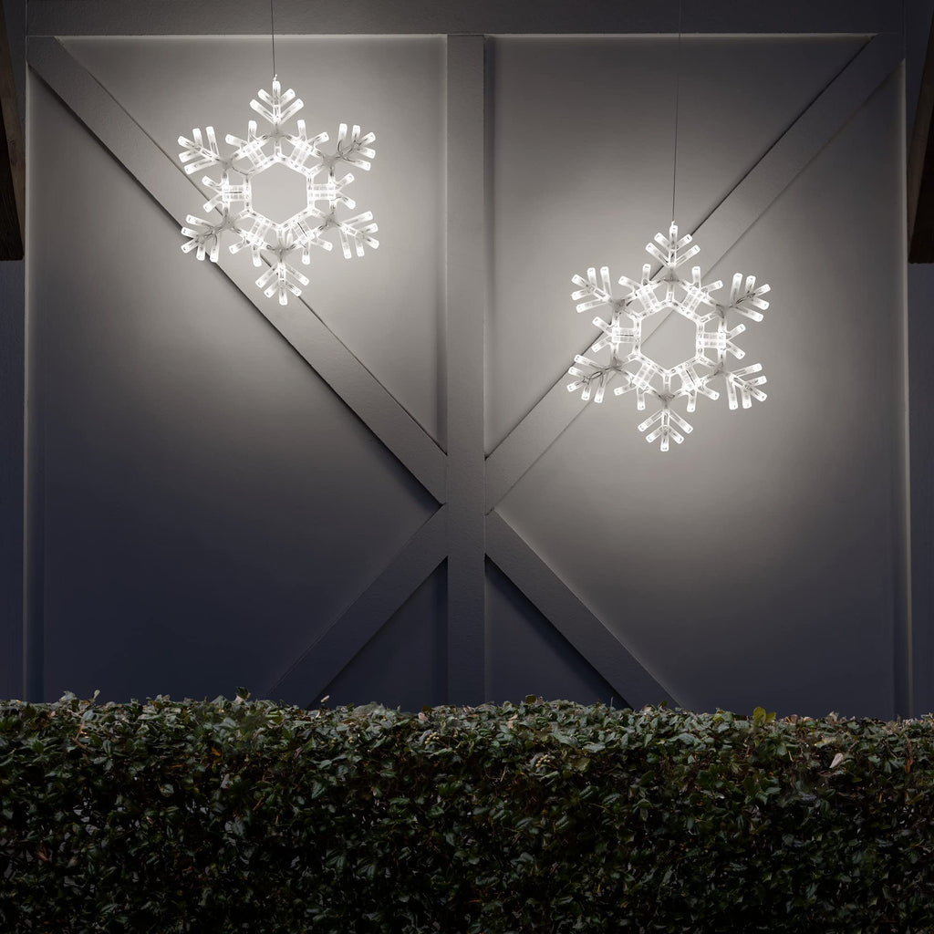 Kringle Traditions Christmas Snowflake Lights Outdoor, 105 LED 36" Folding Warm White Snowflake Hanging Light, Weather-Resistant Christmas Decoration for Yard, Window, Porch, or Eave