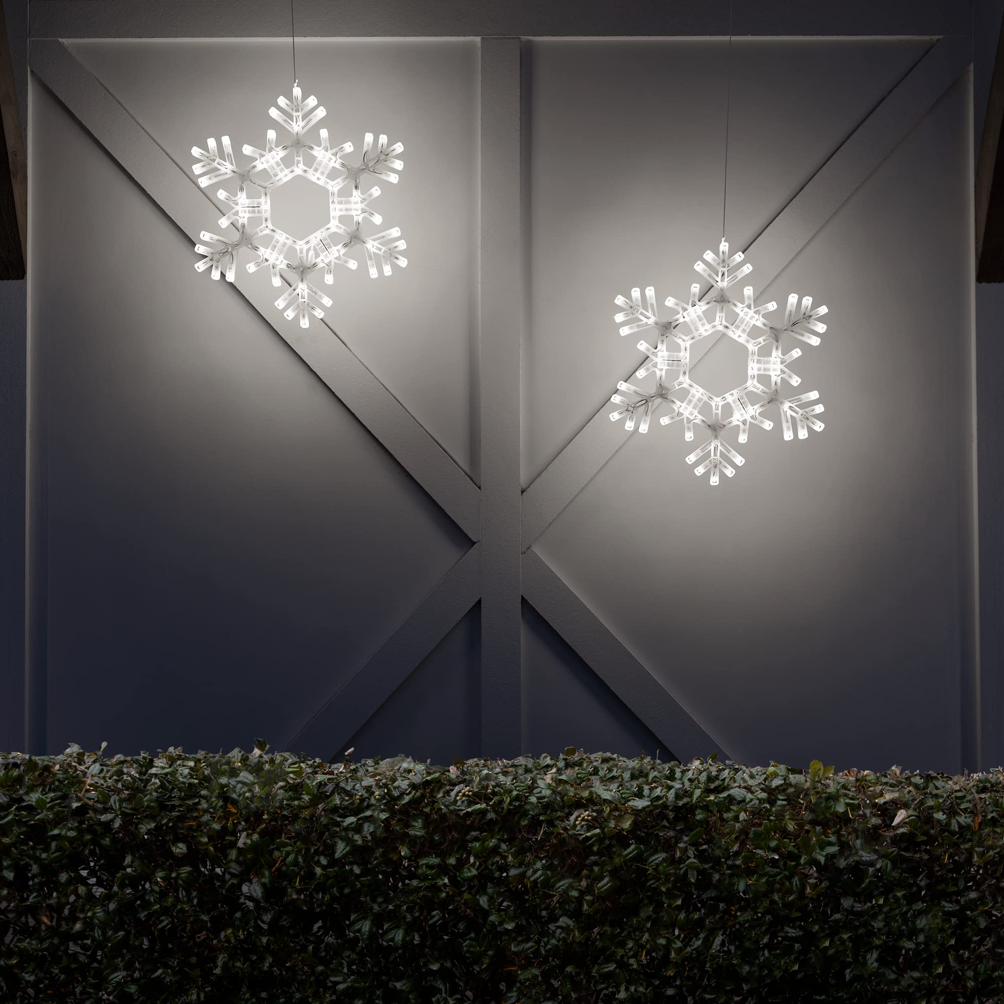 Kringle Traditions Christmas Snowflake Lights Outdoor, 105 LED 36" Folding Warm White Snowflake Hanging Light, Weather-Resistant Christmas Decoration for Yard, Window, Porch, or Eave