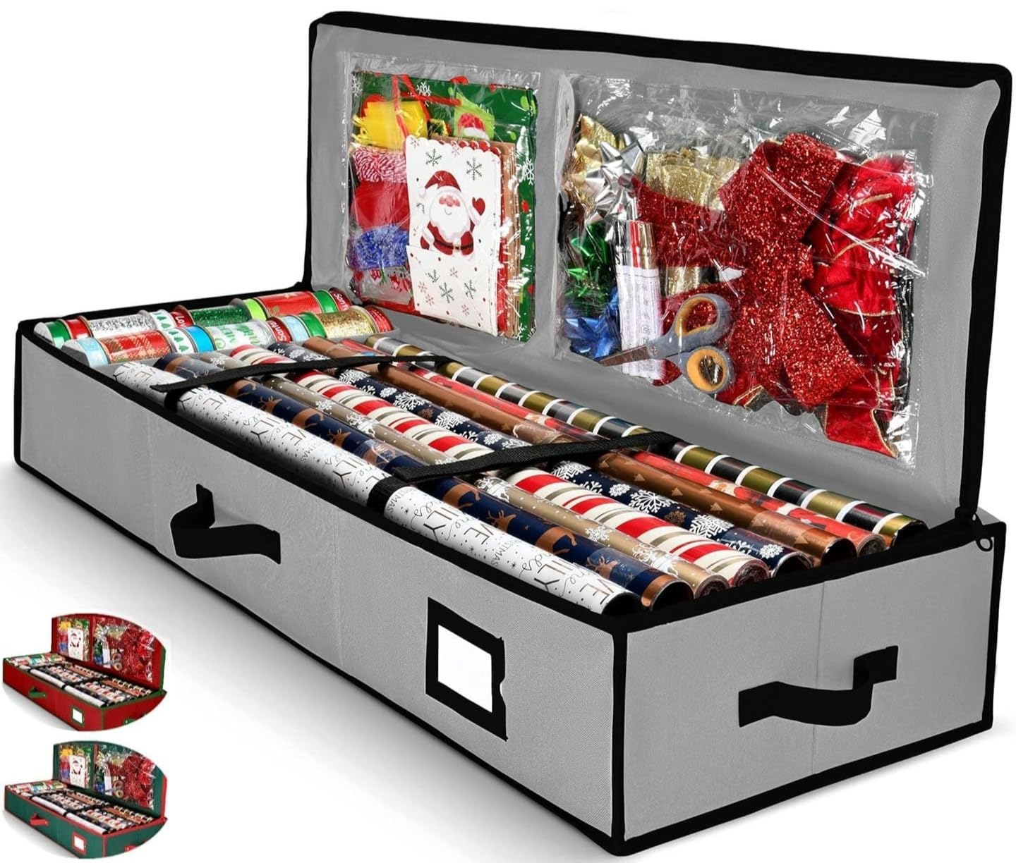 Premium Wrapping Paper Organizer Storage | Gift Wrap Holder With Extra Pockets for Christmas Decorations, Reinforced Handles, Heavy Duty, Ultra-Durable, Tear-Proof Fabric - Fits Up to 27 Rolls (Red)