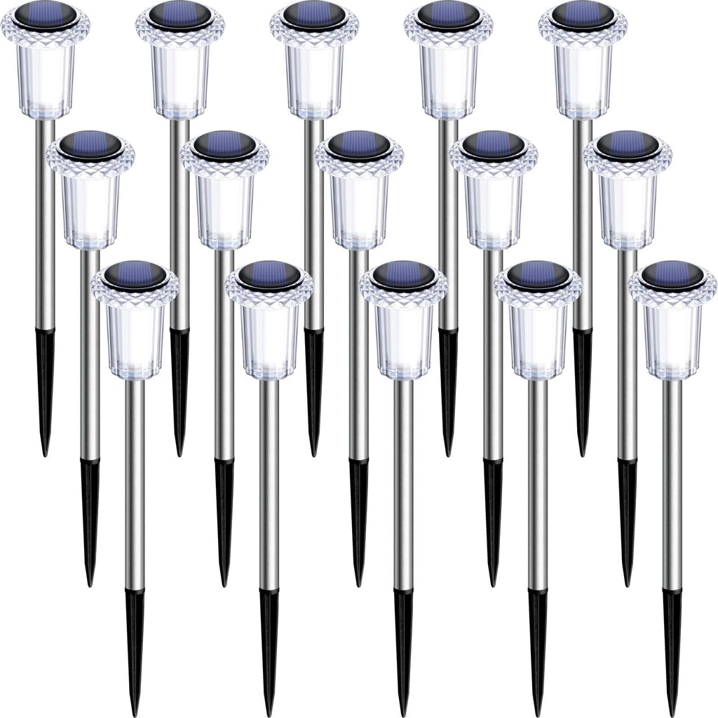 DenicMic Solar Lights Outdoor 10 Pack Waterproof 6000K Cold White LED Stainless Steel Stake Outside Lights for Yard Pathway Garden Driveway Walkway Landscape Path Lighting