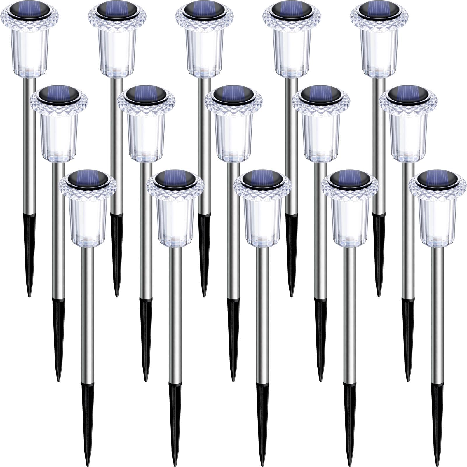 DenicMic Solar Lights Outdoor 10 Pack Waterproof 6000K Cold White LED Stainless Steel Stake Outside Lights for Yard Pathway Garden Driveway Walkway Landscape Path Lighting
