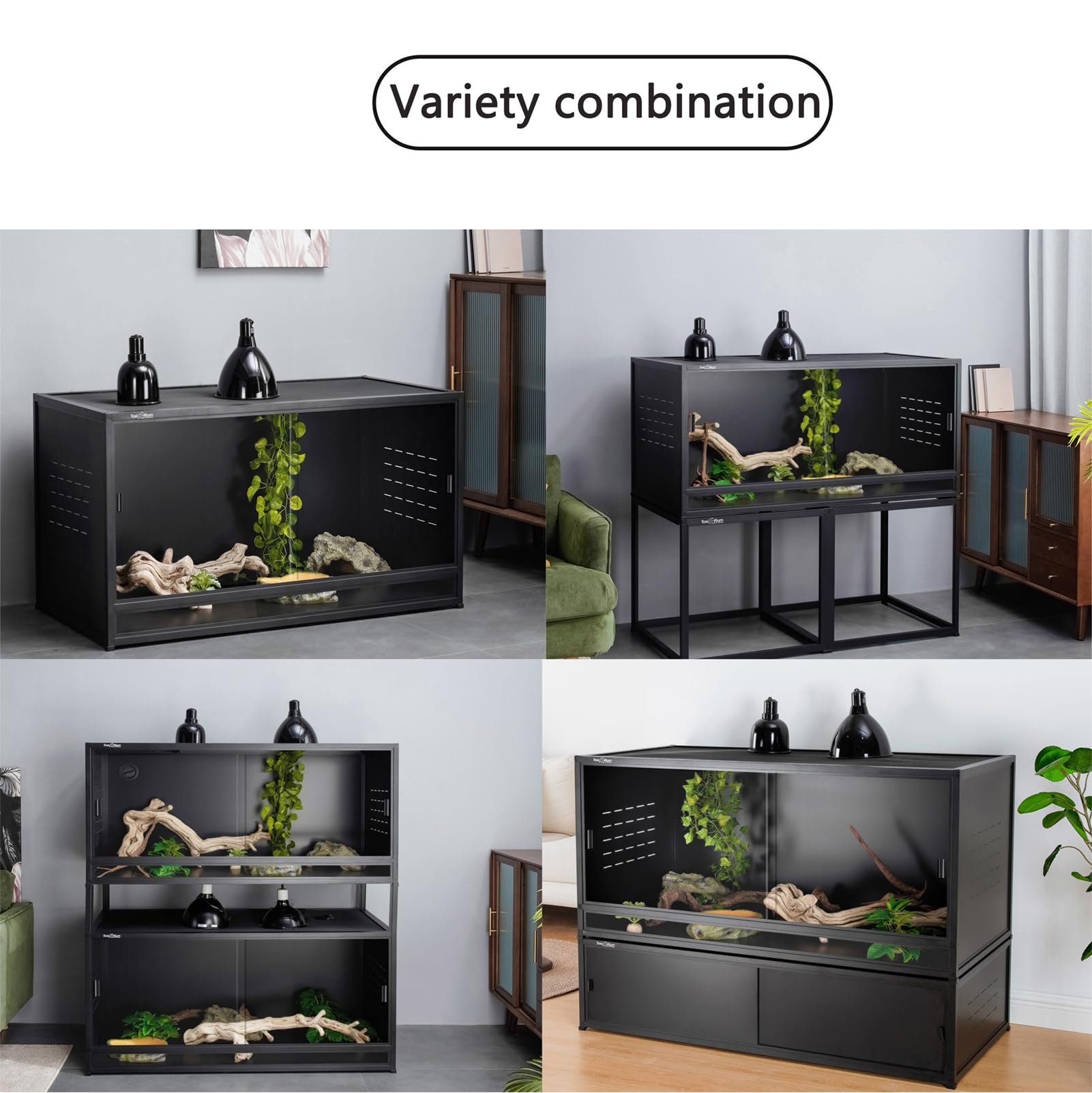 PVC Reptile Enclosure 3 Tier 40"x16"x16" with Spacers, 44 Gallon Reptile Tank Habitat, Space Saving Stackable Reptile Terrarium for Bearded Dragon Gecko Snake Lizard, Sliding Glass Doors Lock