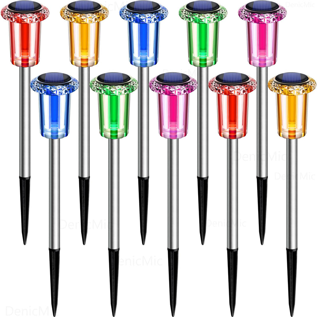DenicMic Solar Lights Outdoor 10 Pack Waterproof 6000K Cold White LED Stainless Steel Stake Outside Lights for Yard Pathway Garden Driveway Walkway Landscape Path Lighting