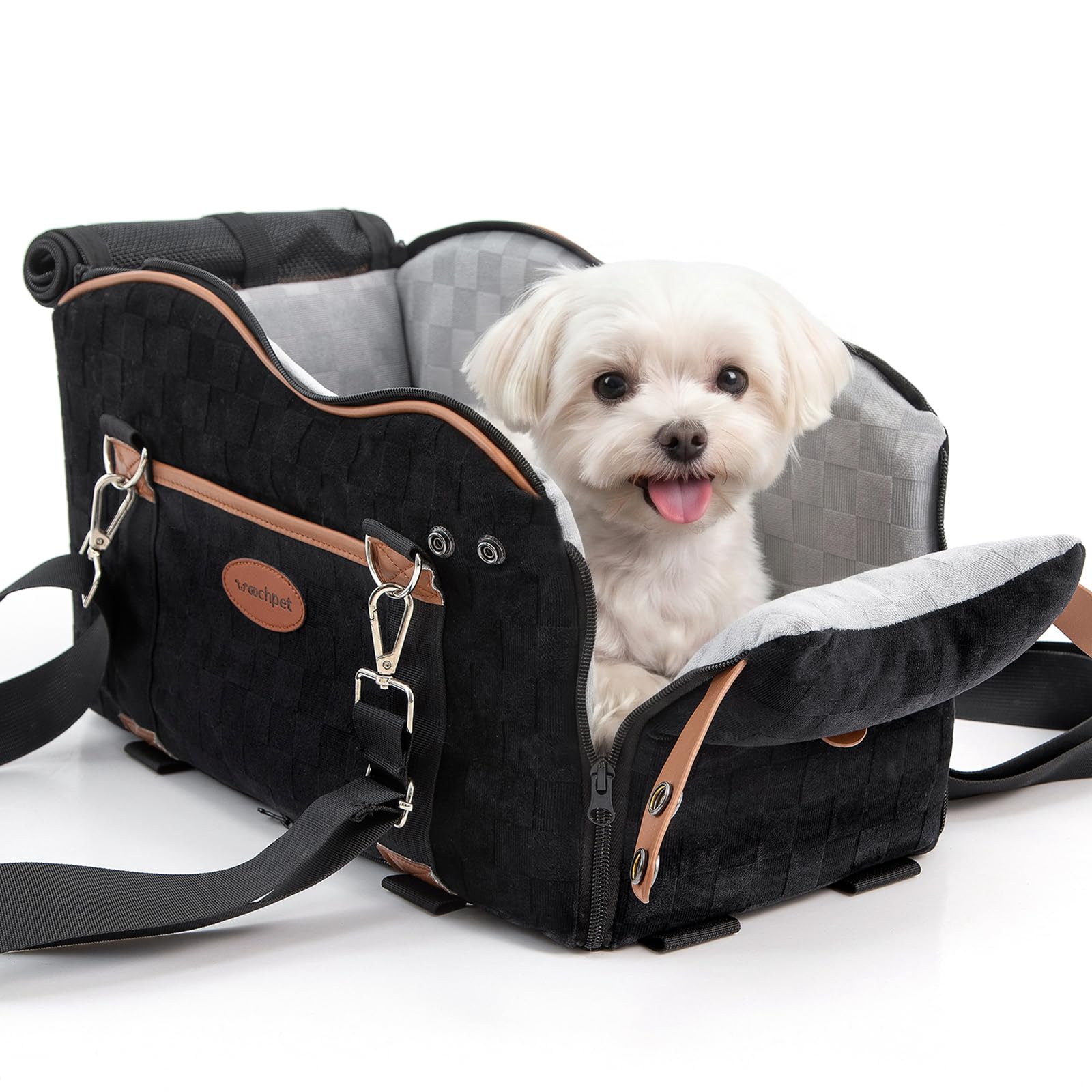 WOOCHPET Dog Car Seat for Small Pets Sturdy Puppy Booster Bed with Elevated Window View Washable Travel Carrier up to 35 Lbs