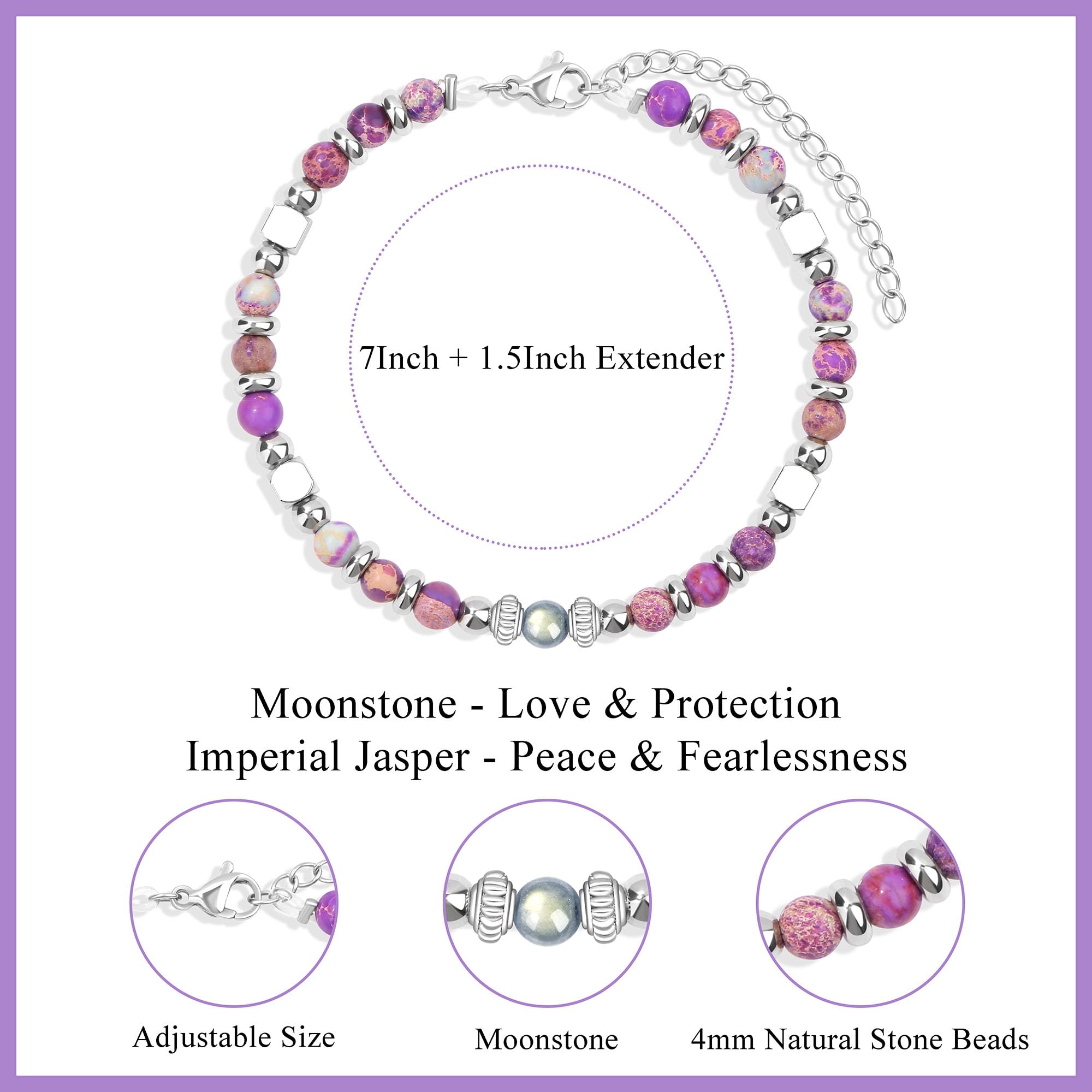 JoycuFF 𝗚𝗶𝗳𝘁𝘀 𝗳𝗼𝗿 𝗪𝗼𝗺𝗲𝗻 𝗠𝗼𝗼𝗻𝘀𝘁𝗼𝗻𝗲 𝗕𝗿𝗮𝗰𝗲𝗹𝗲𝘁 Amazonite Colorful Imperial Jasper Stainless Steel Beads Bracelets, Graduation Christmas Valentines Mothers Day Birthday Gifts