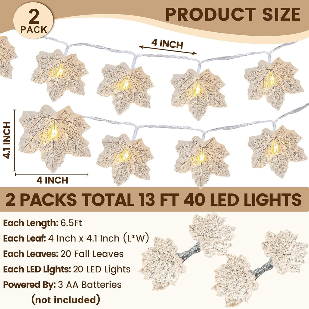 2 Pack Fall Decor Fall Garland with Lights Fall Decorations for Home, Lighted Maples Leaves Garland Total 13Ft 40LED Battery Operated Halloween Thanksgiving Christmas Decor Home Mantel Indoor Outdoor