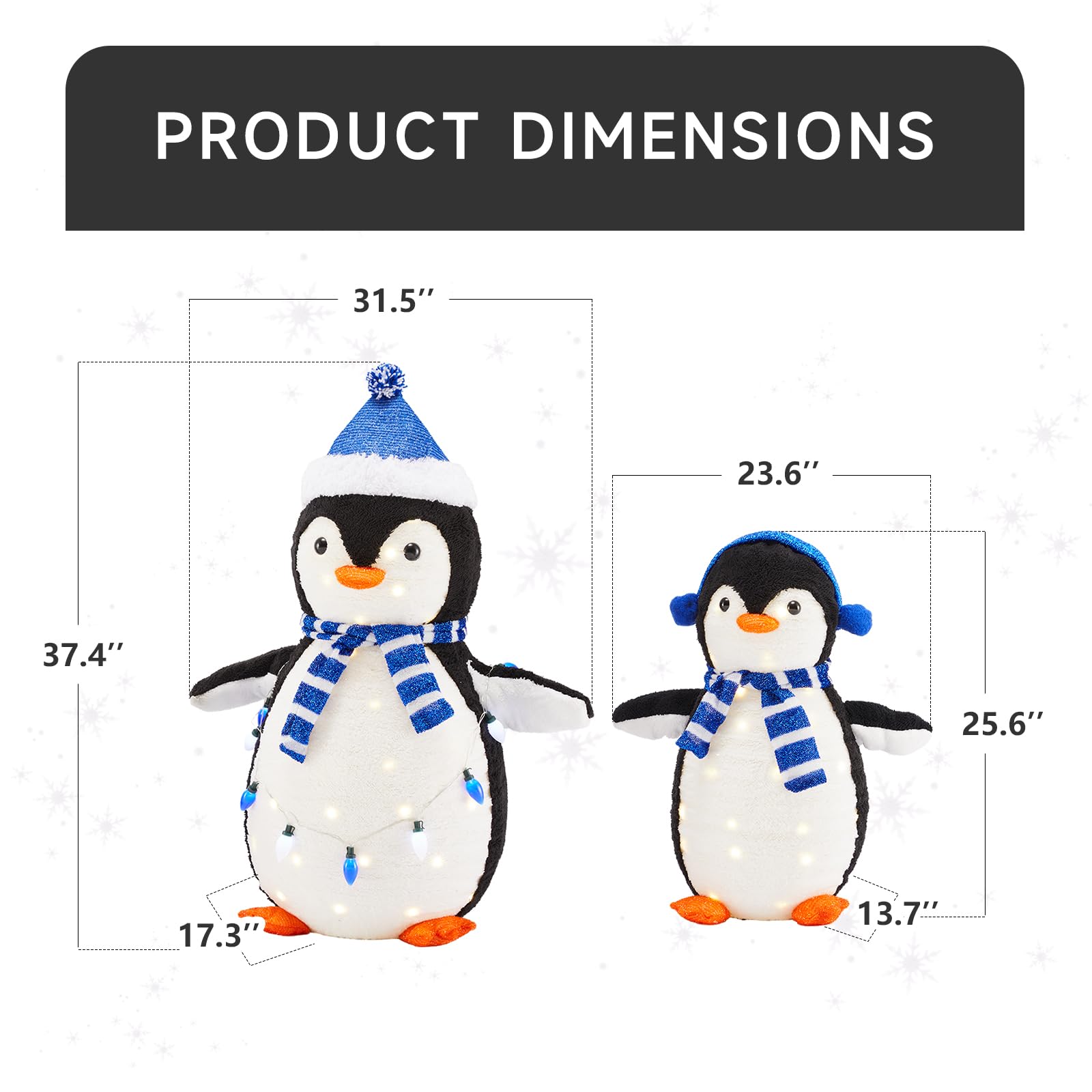 DUMOS 2-Piece Lighted Penguin Family Lovely Outdoor Christmas Decoration, Pop up Holiday Decor with 150 LED Lights for Yard, Garden, Storefront, White&Blue