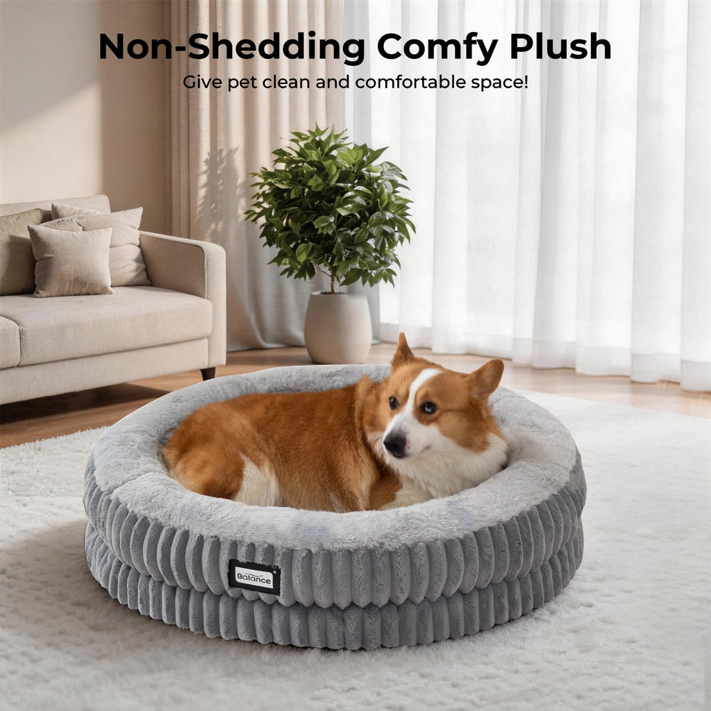 BALANCE Cat Bed Kitten Bed, Washable Round Cat Beds for Indoor Cats, Super Soft Plush Faux Fur Pet Bed for Puppy and Kitten with Anti-Slip Bottom