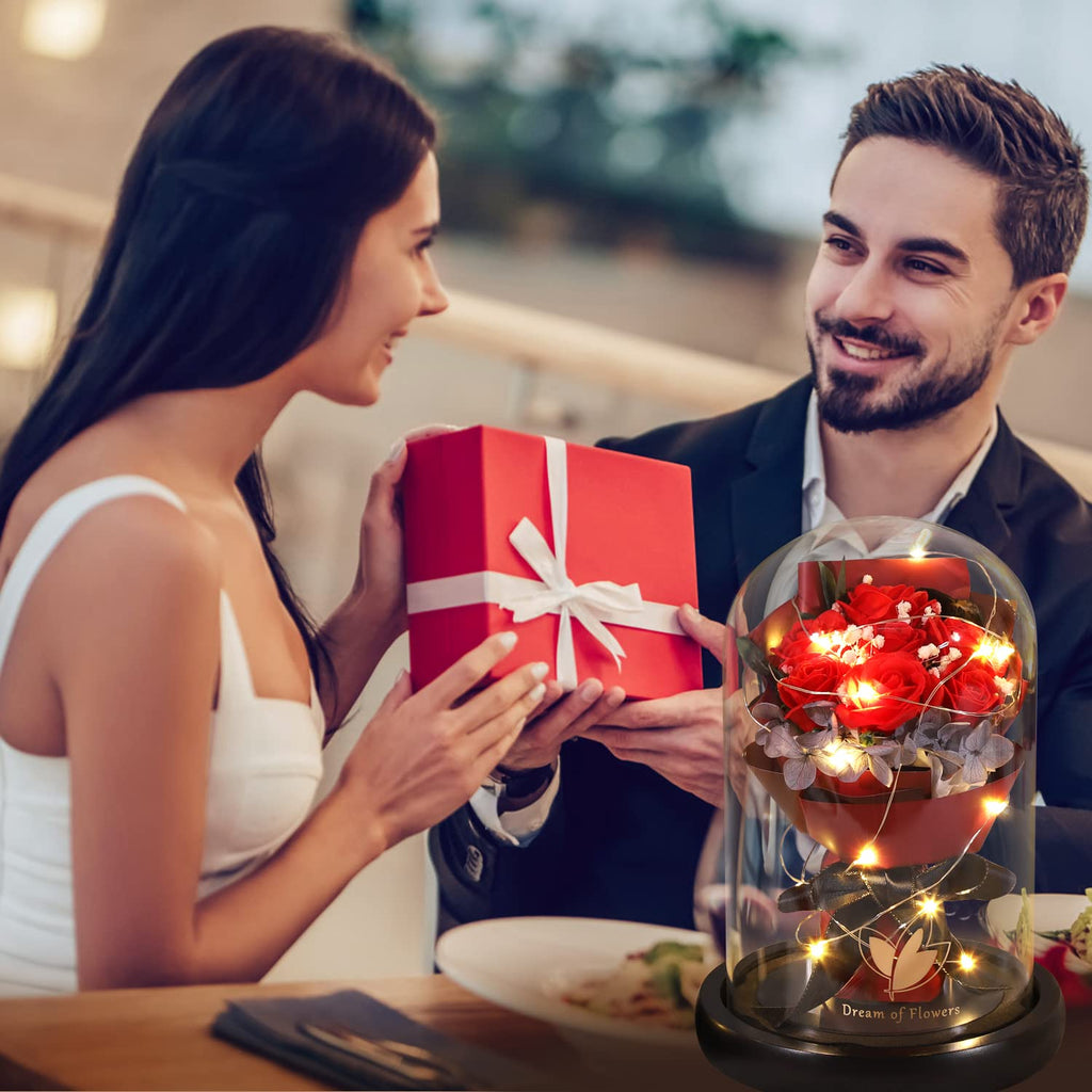 Beauty and The Beast Rose for Mom, Birthday Gifts for Women, Light Up Roses, Glass Dome Rose with LED Lights, Red Roses, Women's Gift for Mom Wife Grandmother