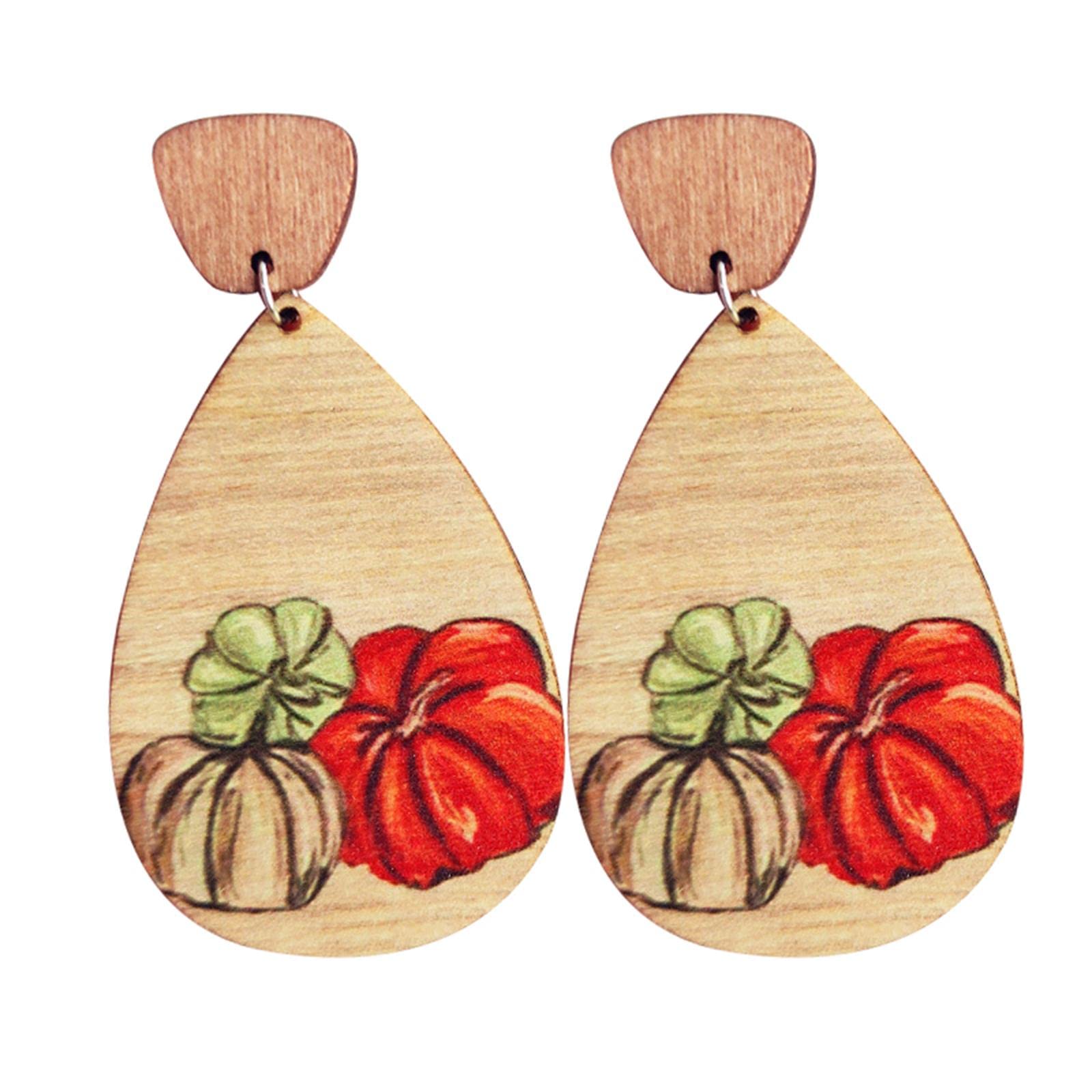 Cute Thanksgiving Turkey Pumpkin Maple Leaf Dangle Earrings Colorful Sunflower Wooden Thanksgiving Fall Earrings for Women Jewelry