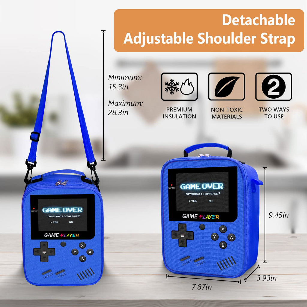 Boys Lunch Box for School, Gamer Kids Lunch Bag for Boys Girls, Insulated Video Game Lunchbox Waterproof Leakproof with Adjustable Shoulder Strap