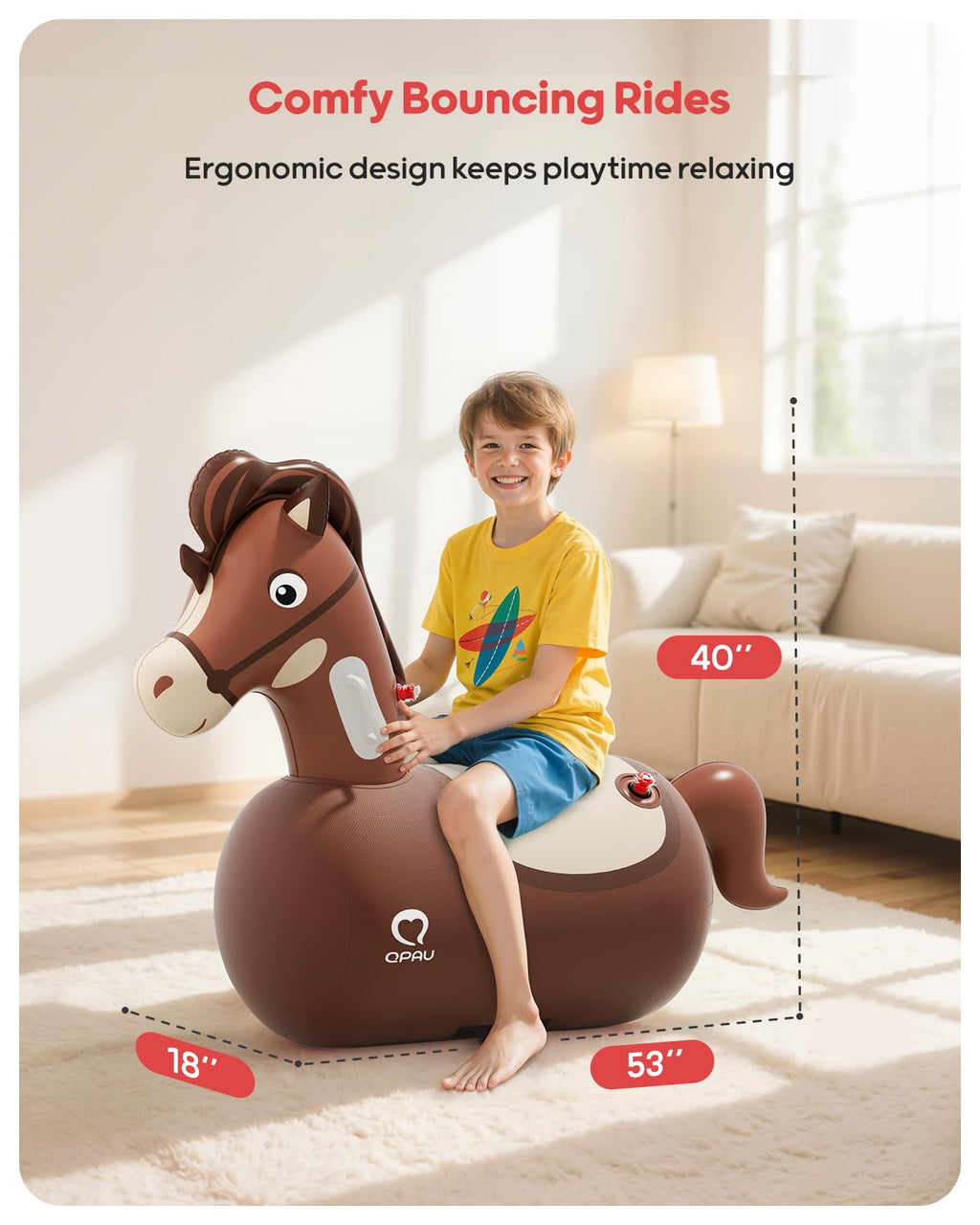 QPAU Inflatable Bouncy Dinosaur Toys 2 PCS with Hand Pump, Heavy Duty Giant Bouncy Pal, 220lbs Load Capacity, Ride On Bouncy Animal Hopper Toy, Indoor Outdoor Bouncers for Kids Girls Boys Ages 5+