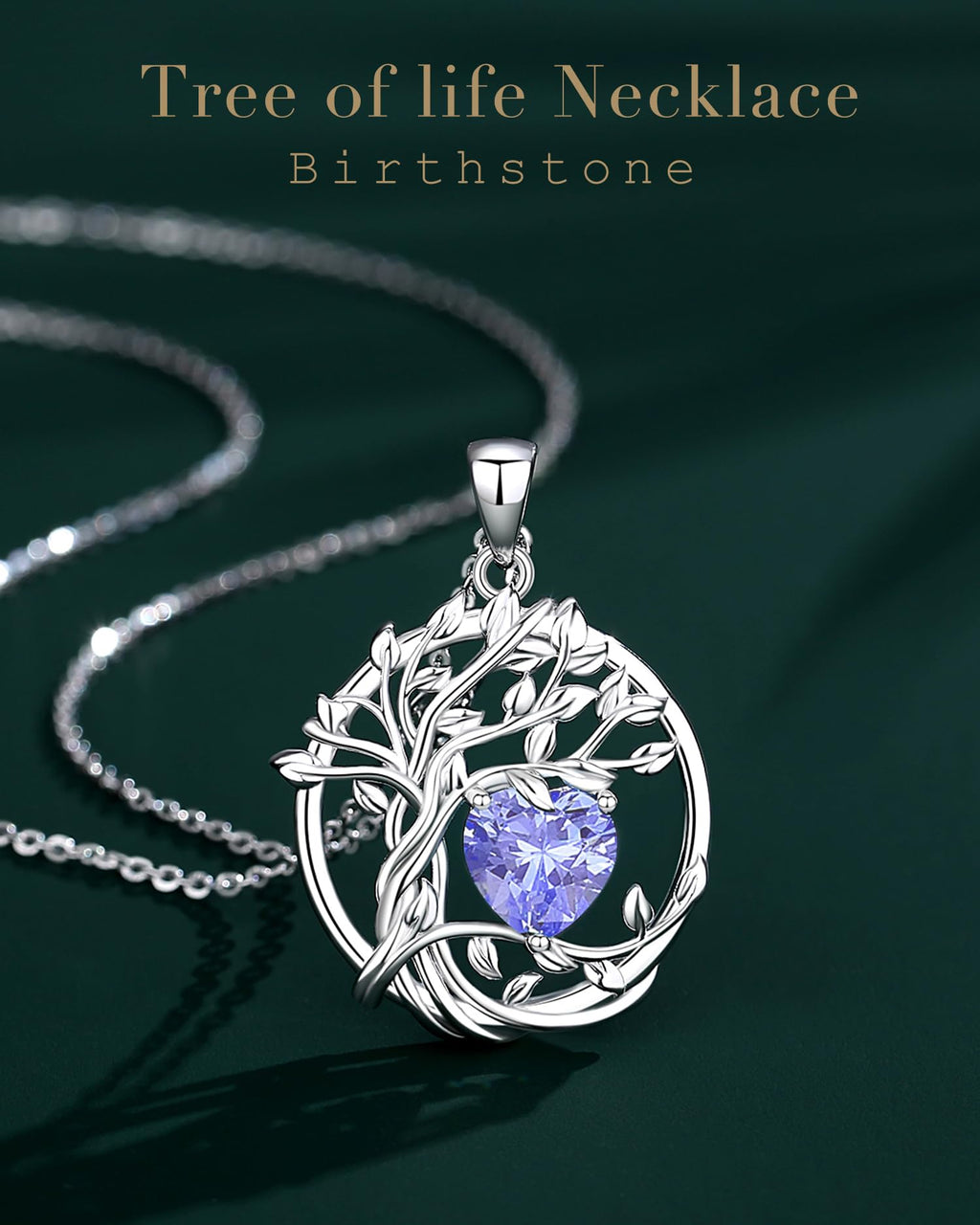 FANCIME Tree of life Birthstone necklace Sterling Silver Pendant Birthstone Necklace Gemstone Anniversary Birthday Jewelry Mothers Day Gifts for Mom Her Wife