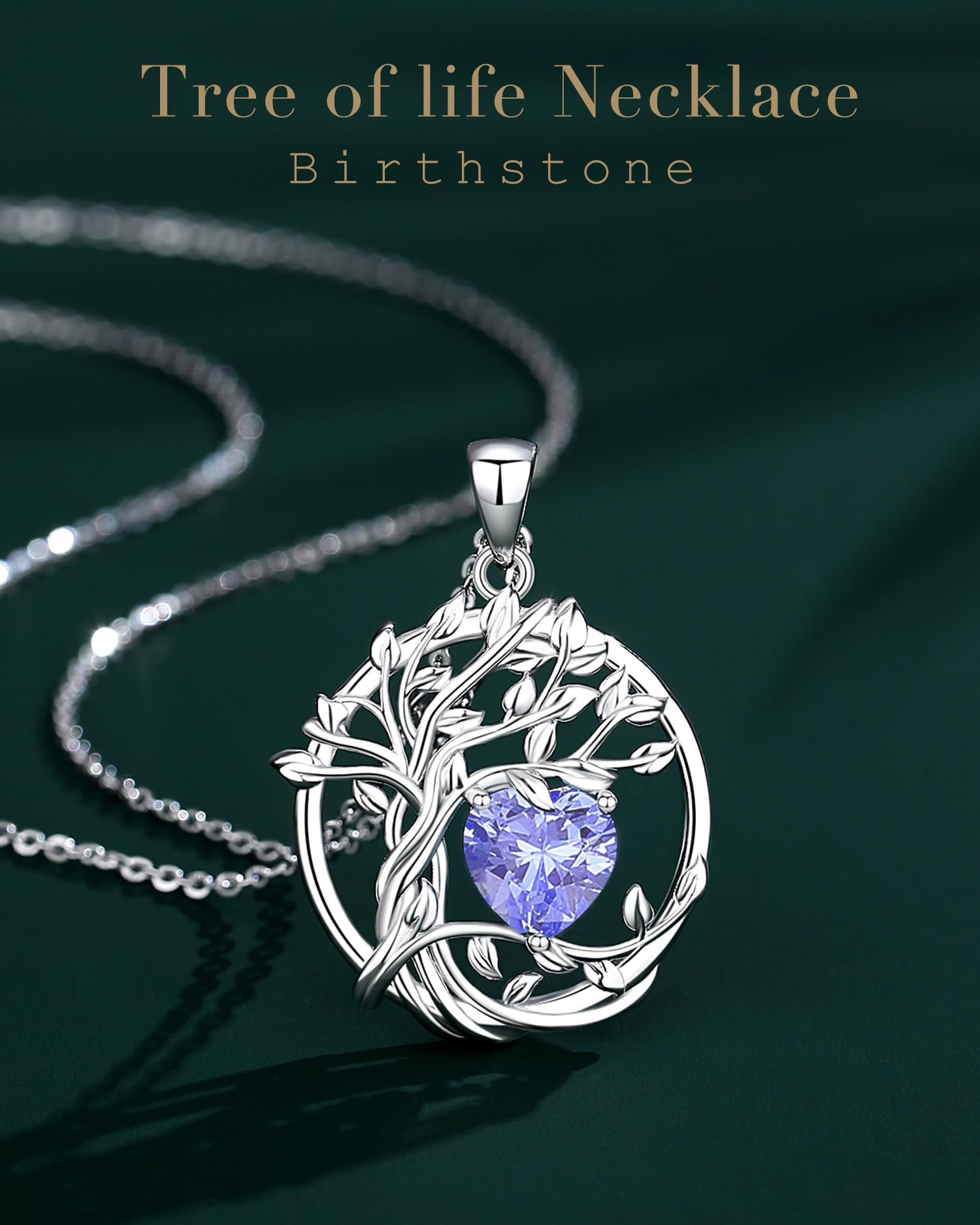 FANCIME Tree of life Birthstone necklace Sterling Silver Pendant Birthstone Necklace Gemstone Anniversary Birthday Jewelry Mothers Day Gifts for Mom Her Wife