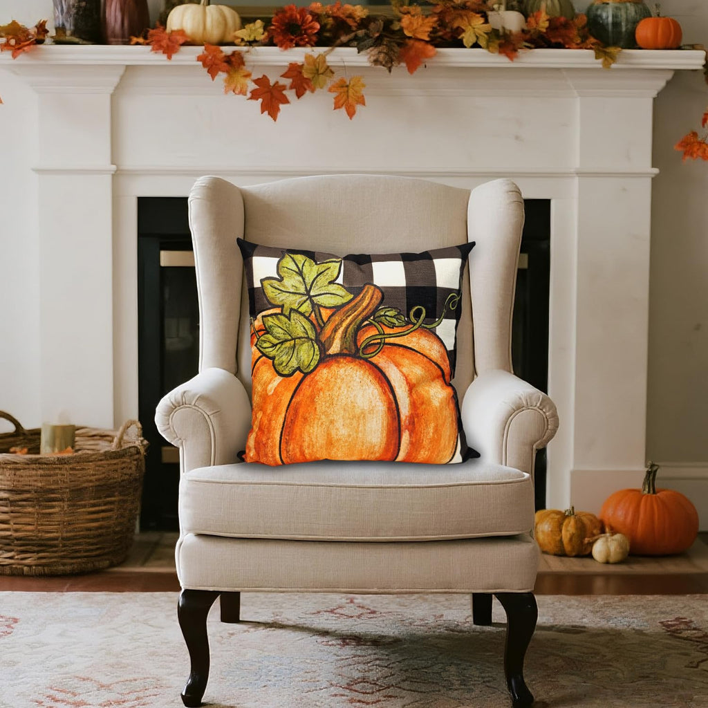 Fall Pillow Covers 18x18 Inch Autumn Pumpkin Maple Leaf Throw Pillowcase Orange Cushion Case for Thanksgiving Home Farmhouse Couch Sofa Bed Indoor Outdoor Decor (Set of 4)
