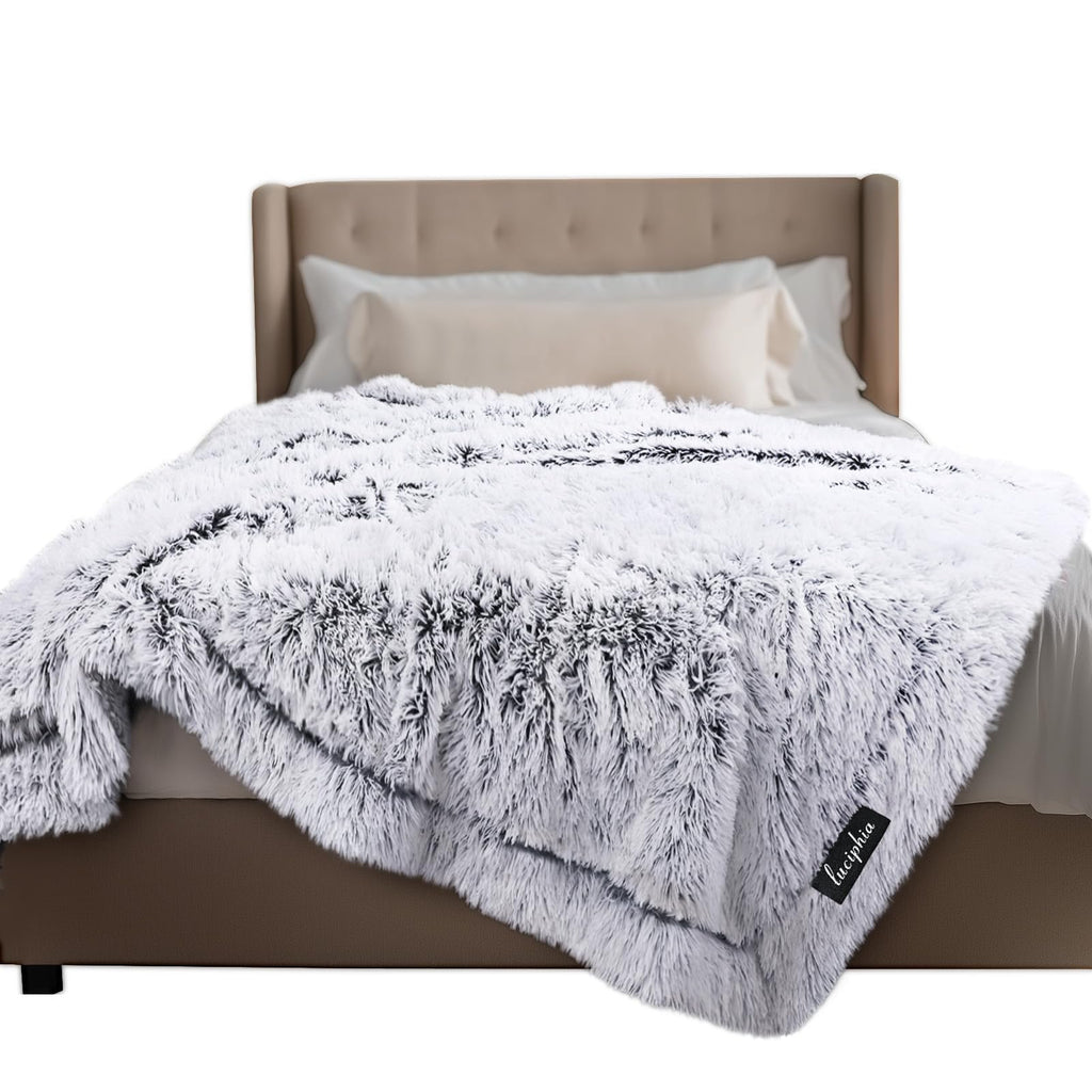 Luciphia Large Waterproof Dog Blanket for Pet Washable Liquid Proof Bed Intimacy Protection Shaggy Plush Calming Long Faux Fur Couch Cover Calming Cat Throw Blankets, Tie-dye Grey, 50" x 60"