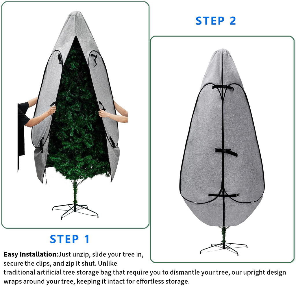 Upright Christmas Tree Storage Bag 7.5 Ft, Artificial Christmas Tree Storage Bag 6.5ft, Christmas Tree Cover for Upright Storage Fit 6 Ft / 6.5 Ft / 7 Ft / 7.5 Gray