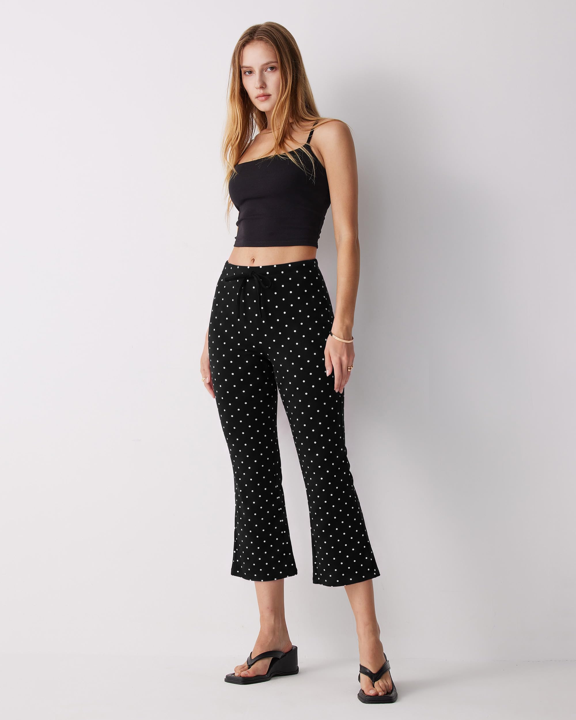 MOOSLOVER Women Flare Capri Yoga Pants High Waisted Side Stripe Drawstring Bootcut Flared Cropped Leggings