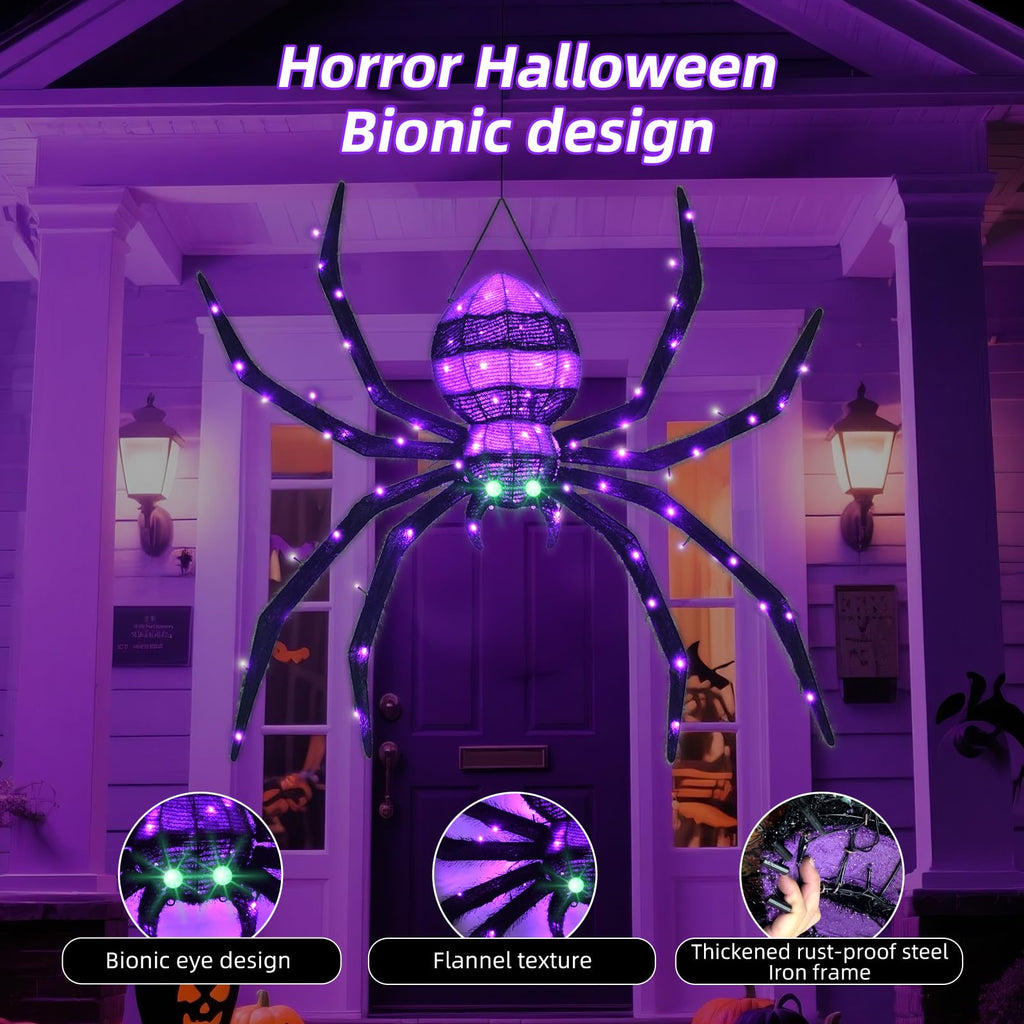 Halloween Decorations Outside Giant Spider - HOYECHI Outdoor Halloween Decor Lighted Spider 4.2FT, Light Up Spider with 90 LED Lights, Ground Stakes, for Front Yard Porch Gardens Lawns Party