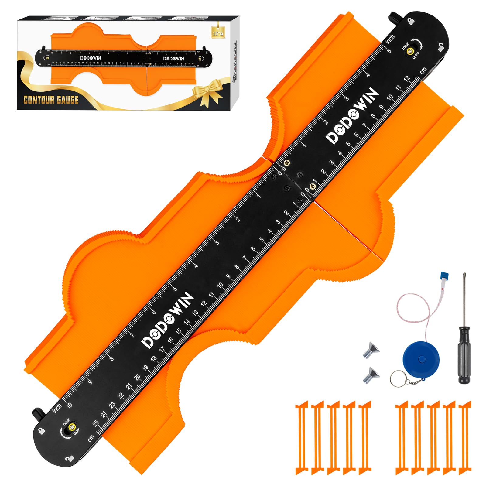 DODOWIN 10+5 Inch Contour Gauge with Lock, Dual Size Profile Duplicator Tool for Flooring, Tile, Woodworking & Irregular Shapes, Shape Outline Gauge, Father’s Day Gifts for Dad Men Husband