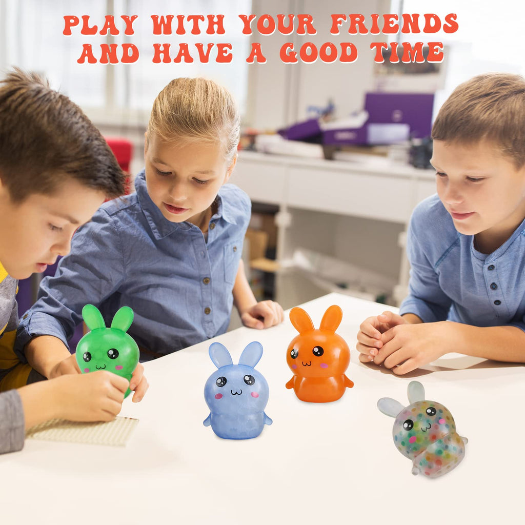 Easter Basket Stuffers,Easter Basket Essentials,4pcs Squishy Easter Bunny Stress Balls for Adults,Easter Stress Relief Fidget Balls,Easter Party Favors Easter Basket Ideas Gifts