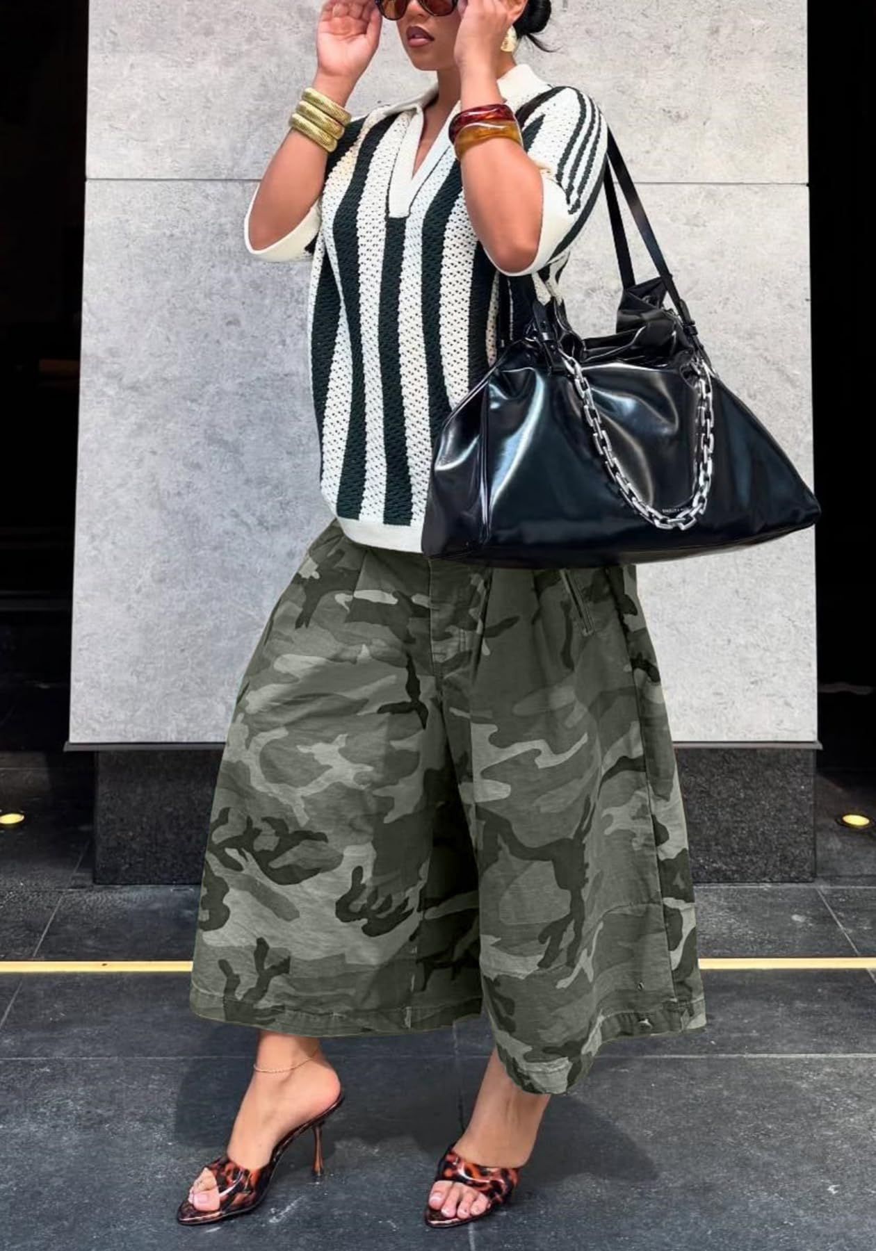 Unybwonn Women Baggy Cargo Jeans Camo Army Fatigue Wide Leg Harem Cropped Denim Pants Plus Size Camouflage Jean Trousers