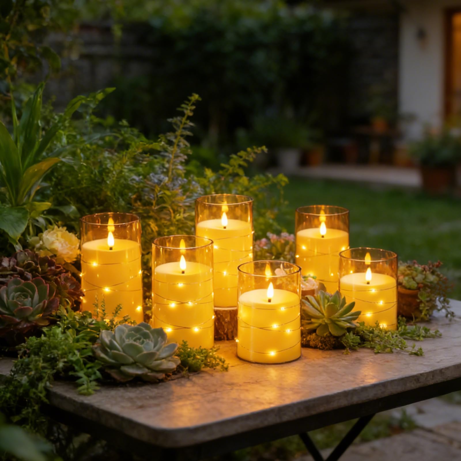 kakoya Flameless LED Candles with Timer 5 Pc Flickering Flameless Candles for Romantic Ambiance and Home Decoration Stable Acrylic Shell,with Embedded Star String，Battery Operated Candles（Red）