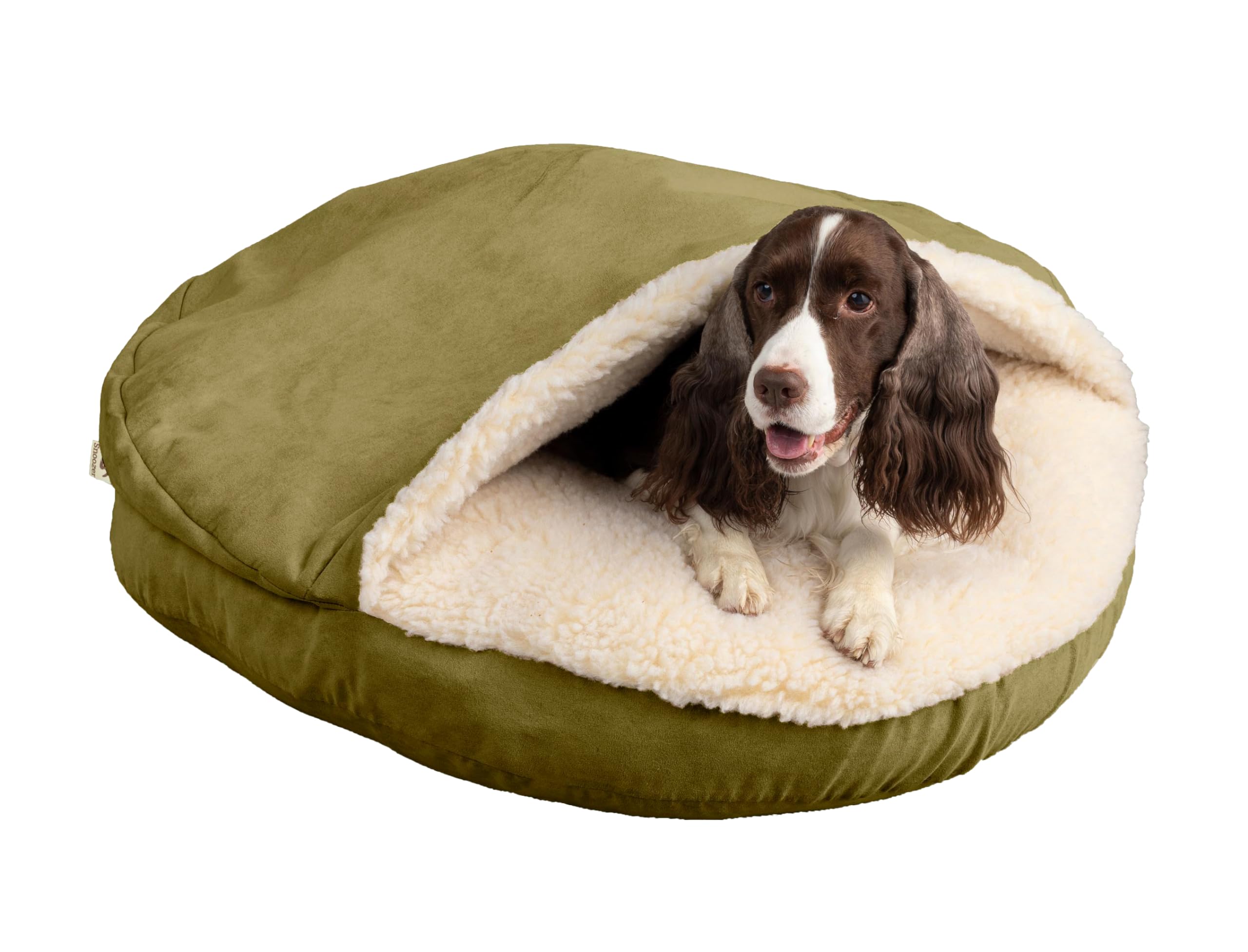 Snoozer Cozy Cave Dog Bed - Indoor Dog Bed with Cover Cave, Covered Calming Burrow for Small Sized Pets with Blanket Attached, Enclosed, Removable Washable Cover - Small, Navy