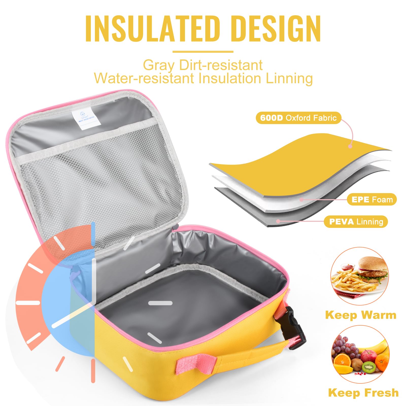 Genteen Lunch Box Kids, Insulated Lunch Bag Kids Boys Girls Back to School, Soft Lunch Box for Men Reusable Lunchbox for Office,Outdoor,School (Black)