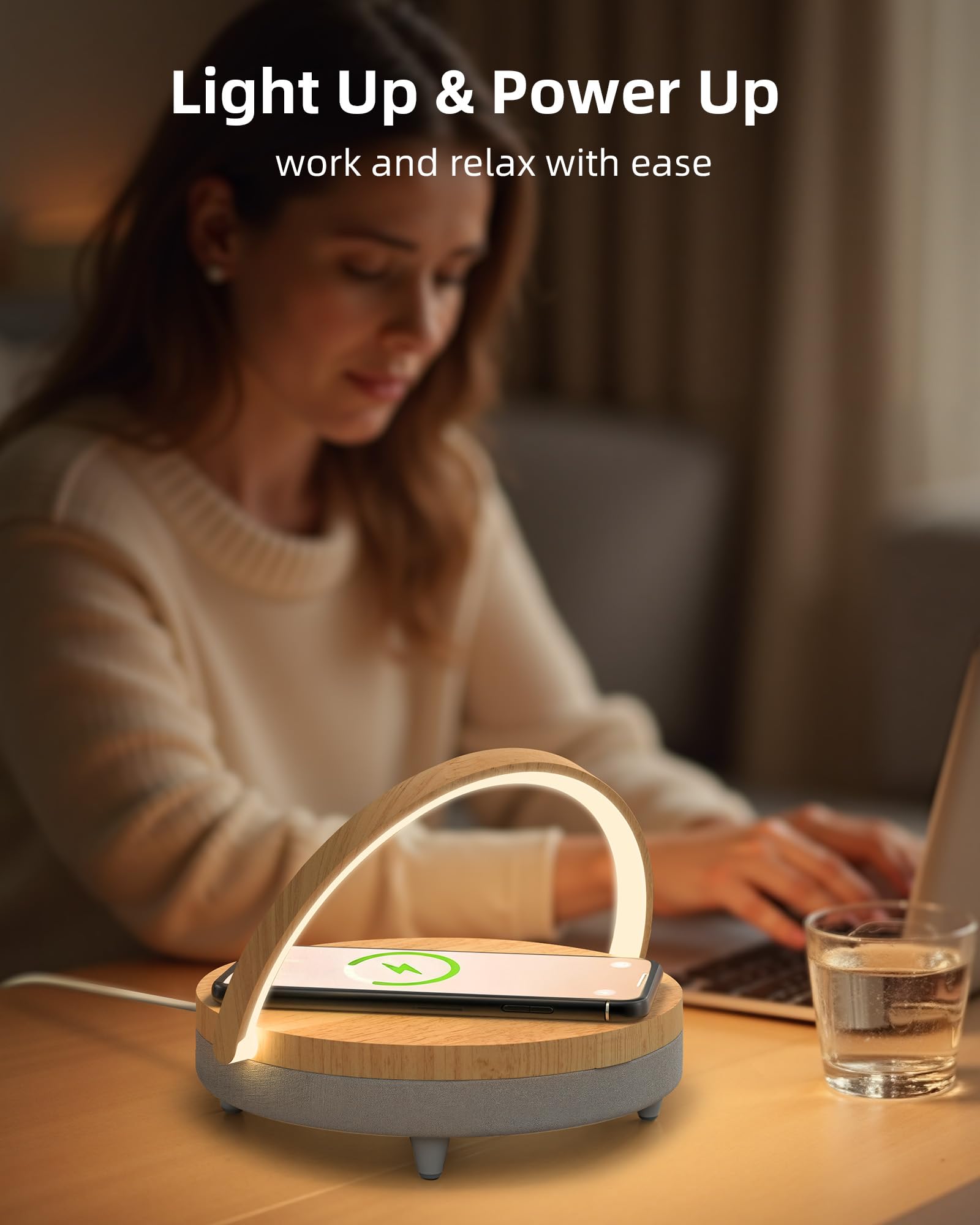 EZVALO Gifts for Mom, 4-in-1 Bedside Lamp with Bluetooth Speaker, Dimmable Night Light, Charging Station and Phone Holder, Birthday Gifts for Women, Teens, Wife and Friends