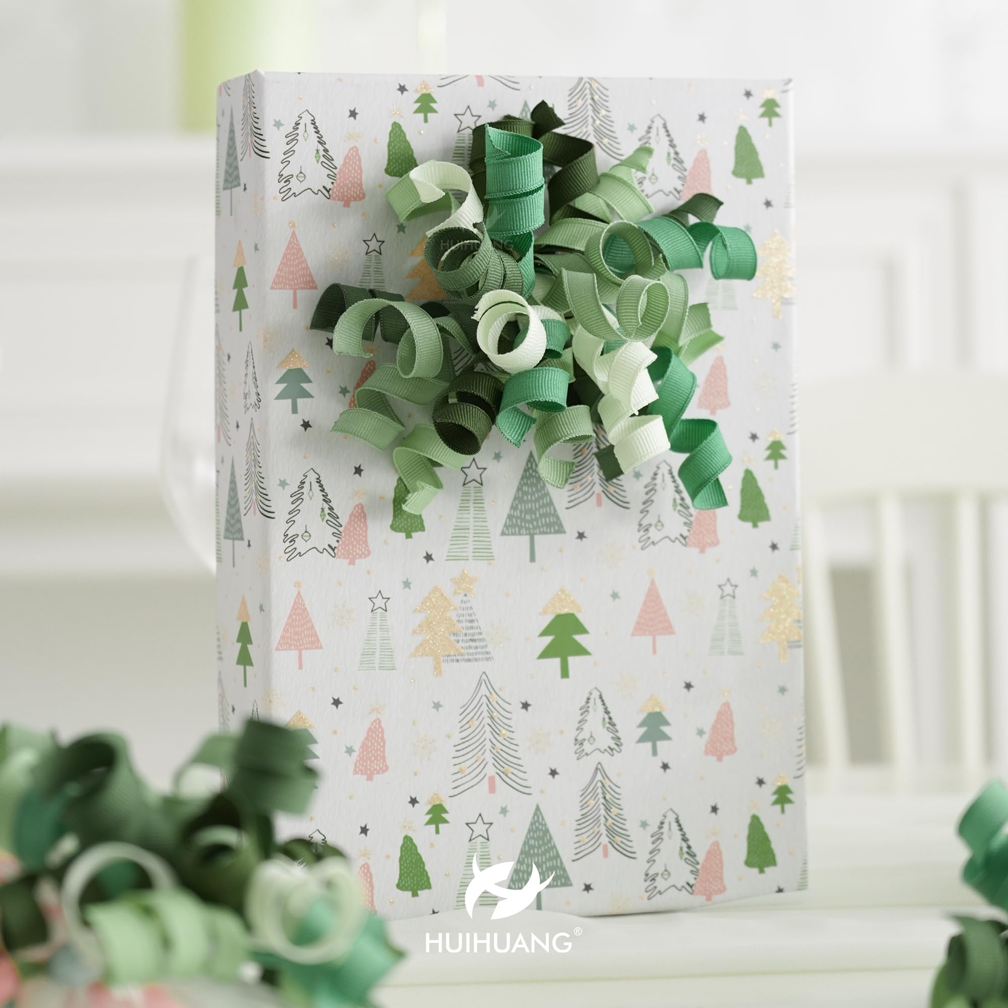 HUIHUANG Green Curly Gift Bows Self Adhesive Sage Green Burst Gift Bow for Gift Wrapping, Birthday, Wedding Baby Shower Party Favors, Wine Bottle, Treat Bags- 6 Counts