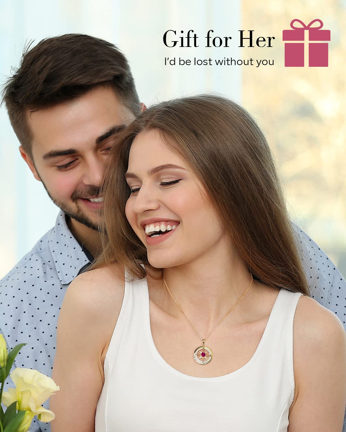 S925 Necklace Gift for Wife |Compass Jewelry |Women Anniversary |Sterling Silver |Girlfriend Birthday Gifts for Her Valentines |I'd be Lost without You |Jewel 18K Gold