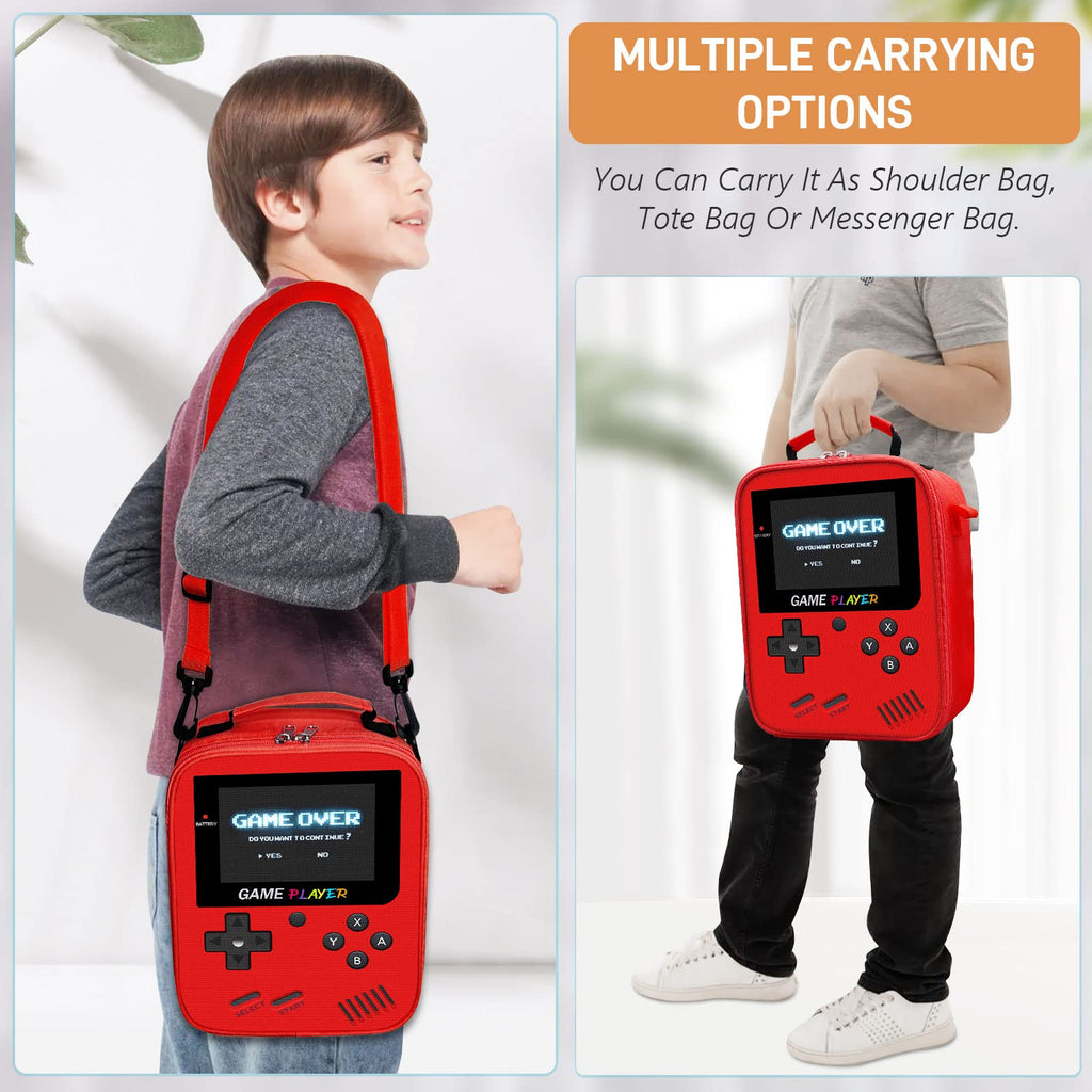 Boys Lunch Box for School, Gamer Kids Lunch Bag for Boys Girls, Insulated Video Game Lunchbox Waterproof Leakproof with Adjustable Shoulder Strap