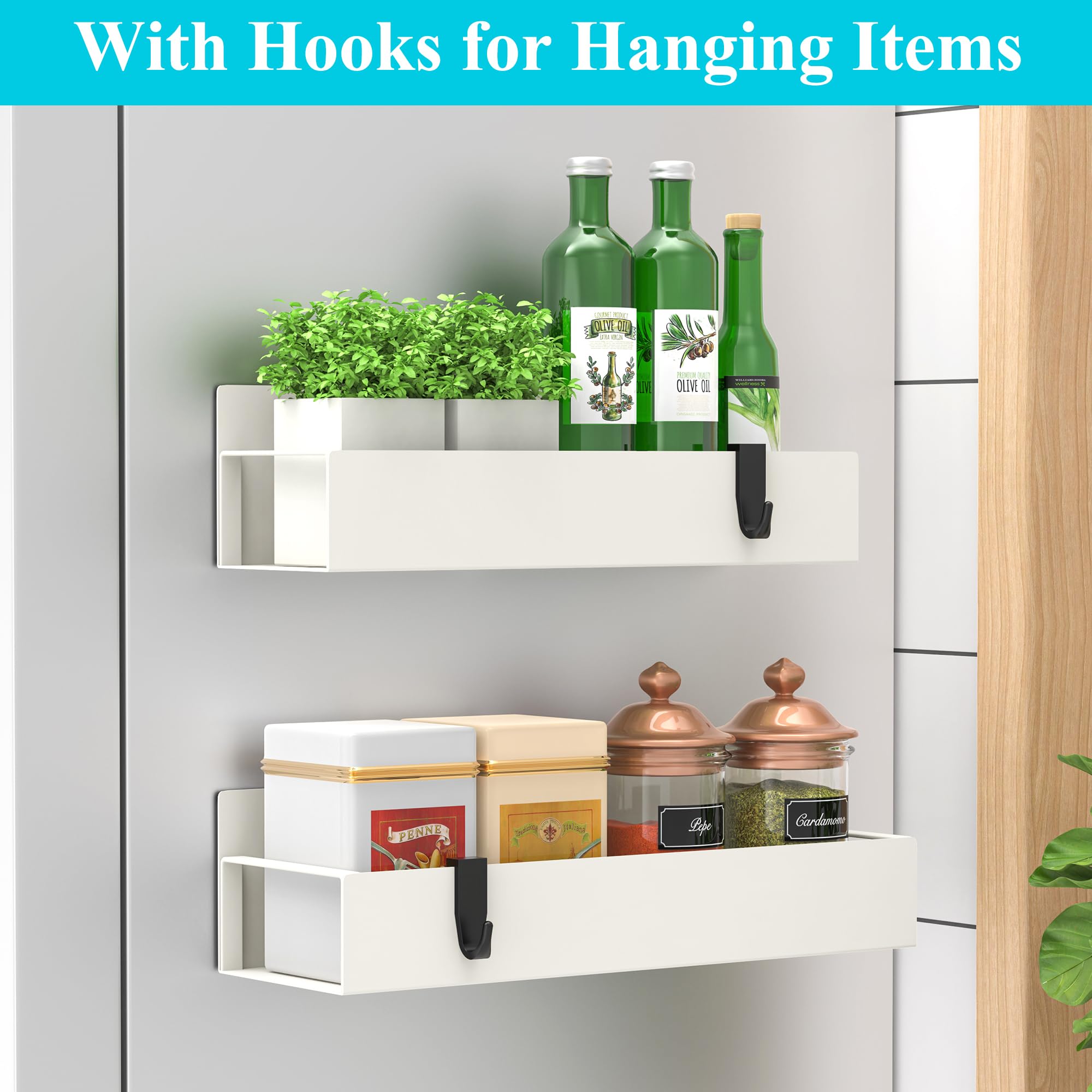 HuggieGems Metal 4 Pack Magnetic Spice Storage Rack Organizer for Refrigerator and Oven, Black Fridge Organizers and Storage, Metal